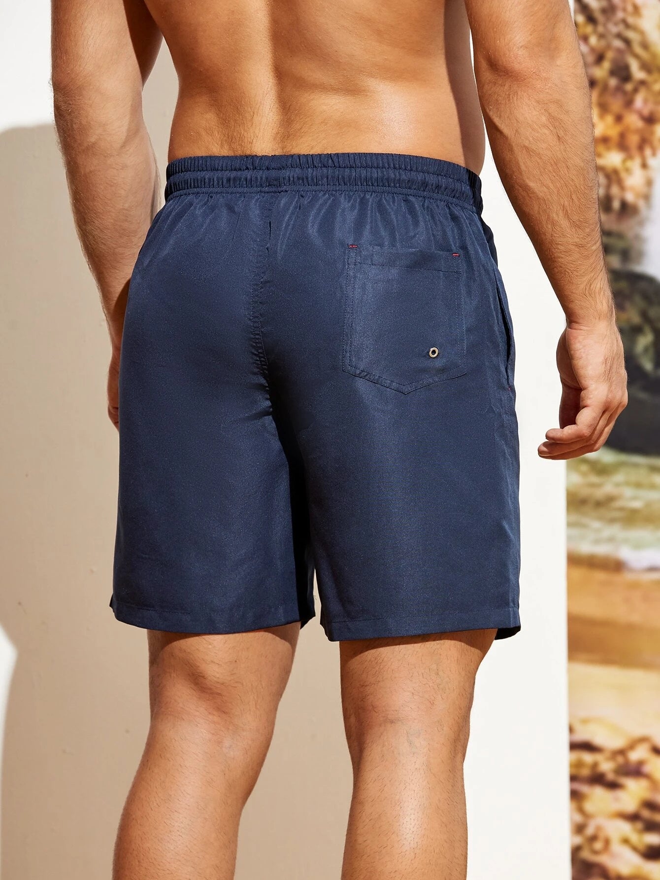 Plain Waist Swim Trunks With Pocket-Waves And Trunks