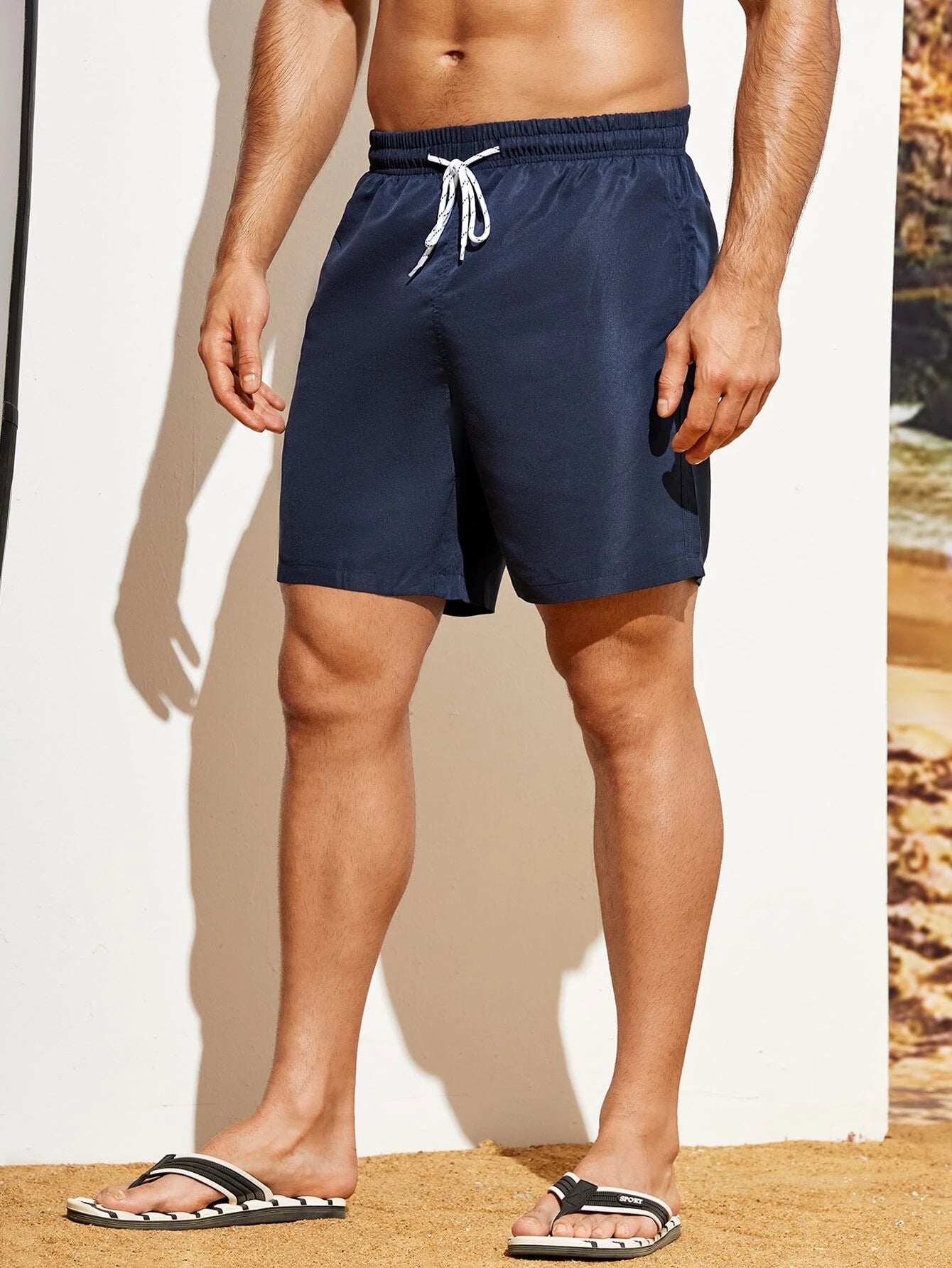 Plain Waist Swim Trunks With Pocket-Waves And Trunks