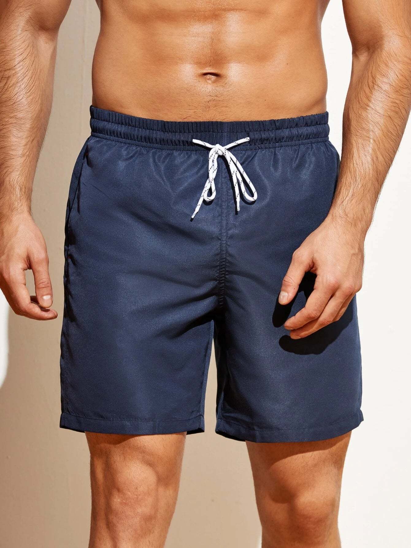 Plain Waist Swim Trunks With Pocket-Waves And Trunks