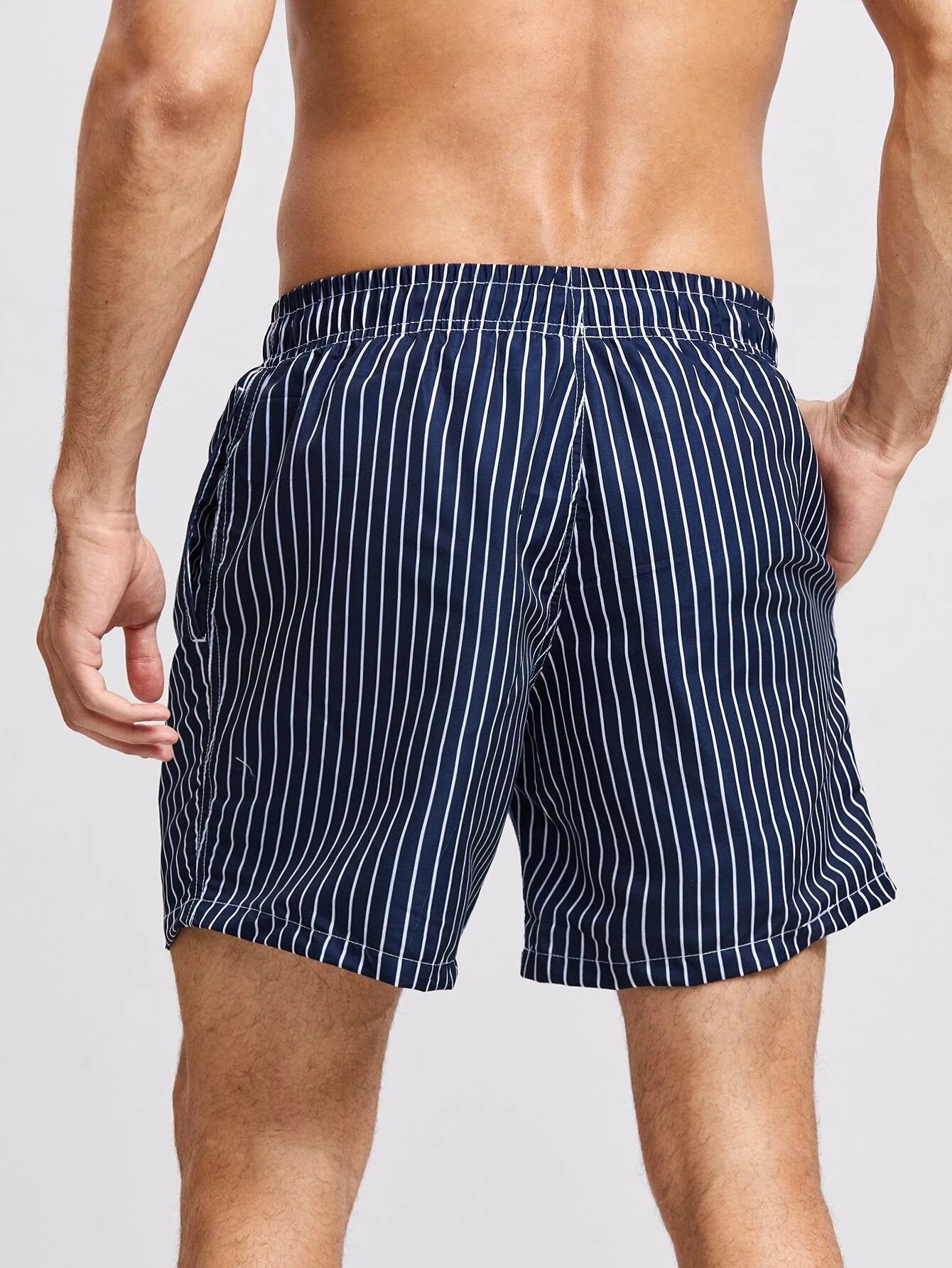 Striped Print Drawstring Waist Swim Trunks-Waves And Trunks