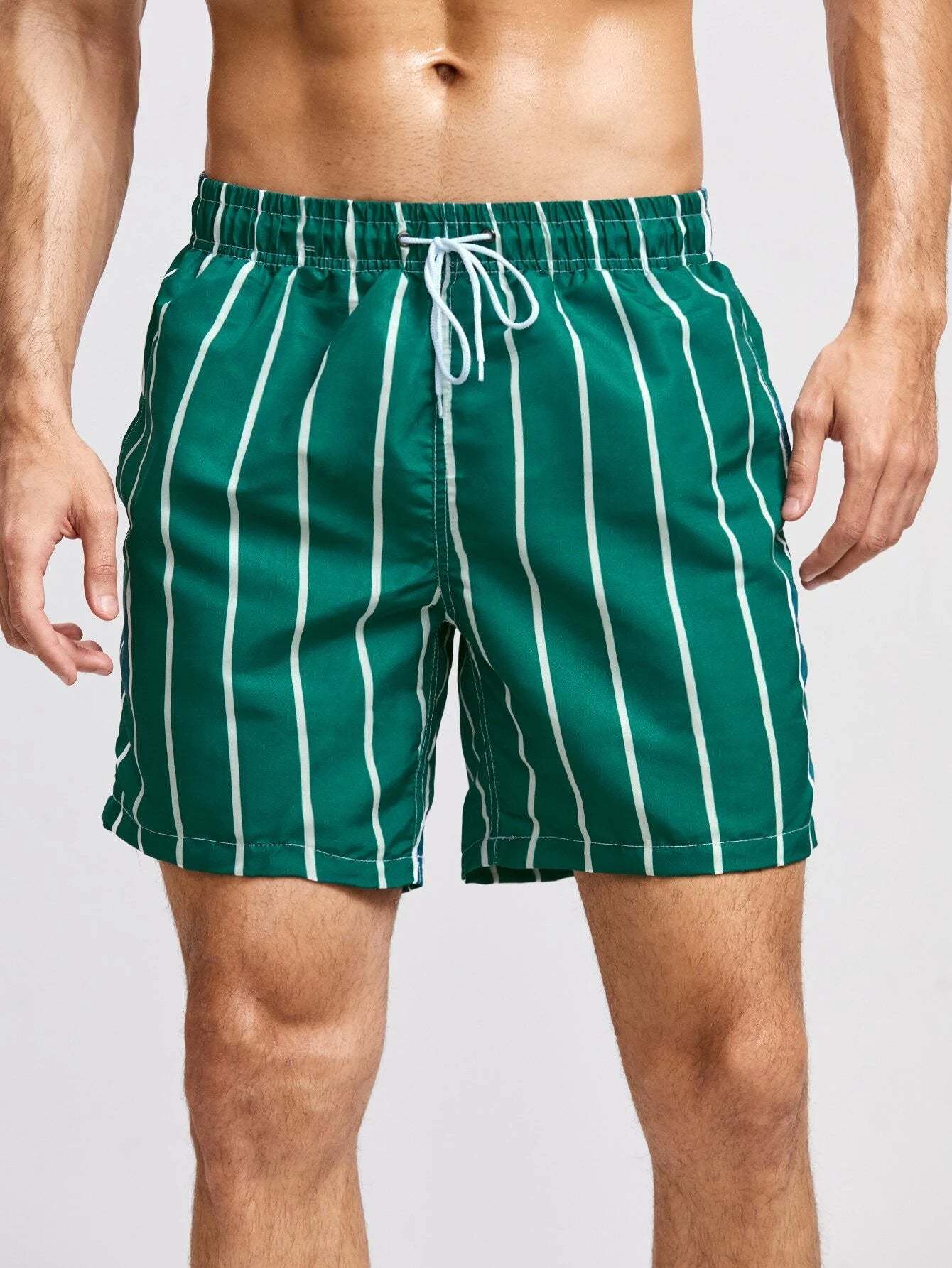 Retro Vertical Stripe Quick Dry Beach Shorts-Waves And Trunks