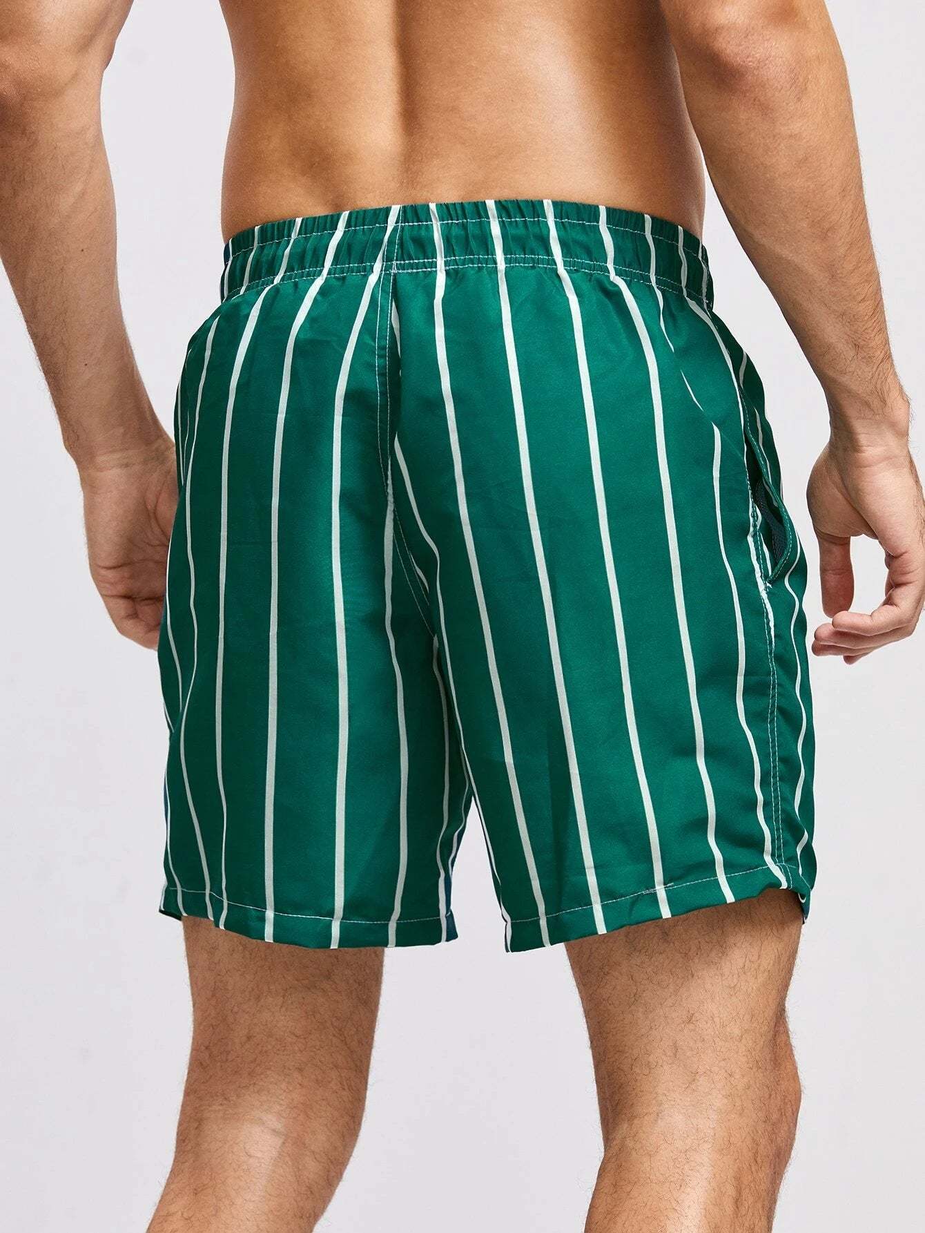 Retro Vertical Stripe Quick Dry Beach Shorts-Waves And Trunks