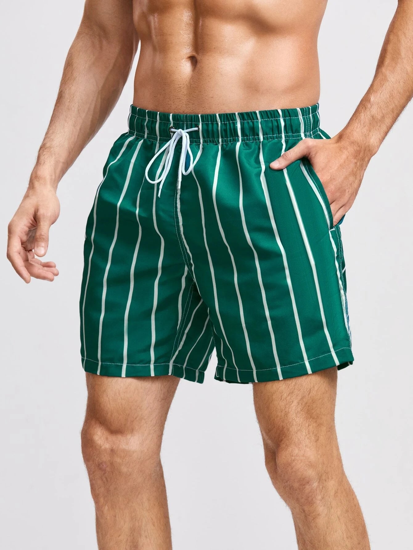Retro Vertical Stripe Quick Dry Beach Shorts-Waves And Trunks