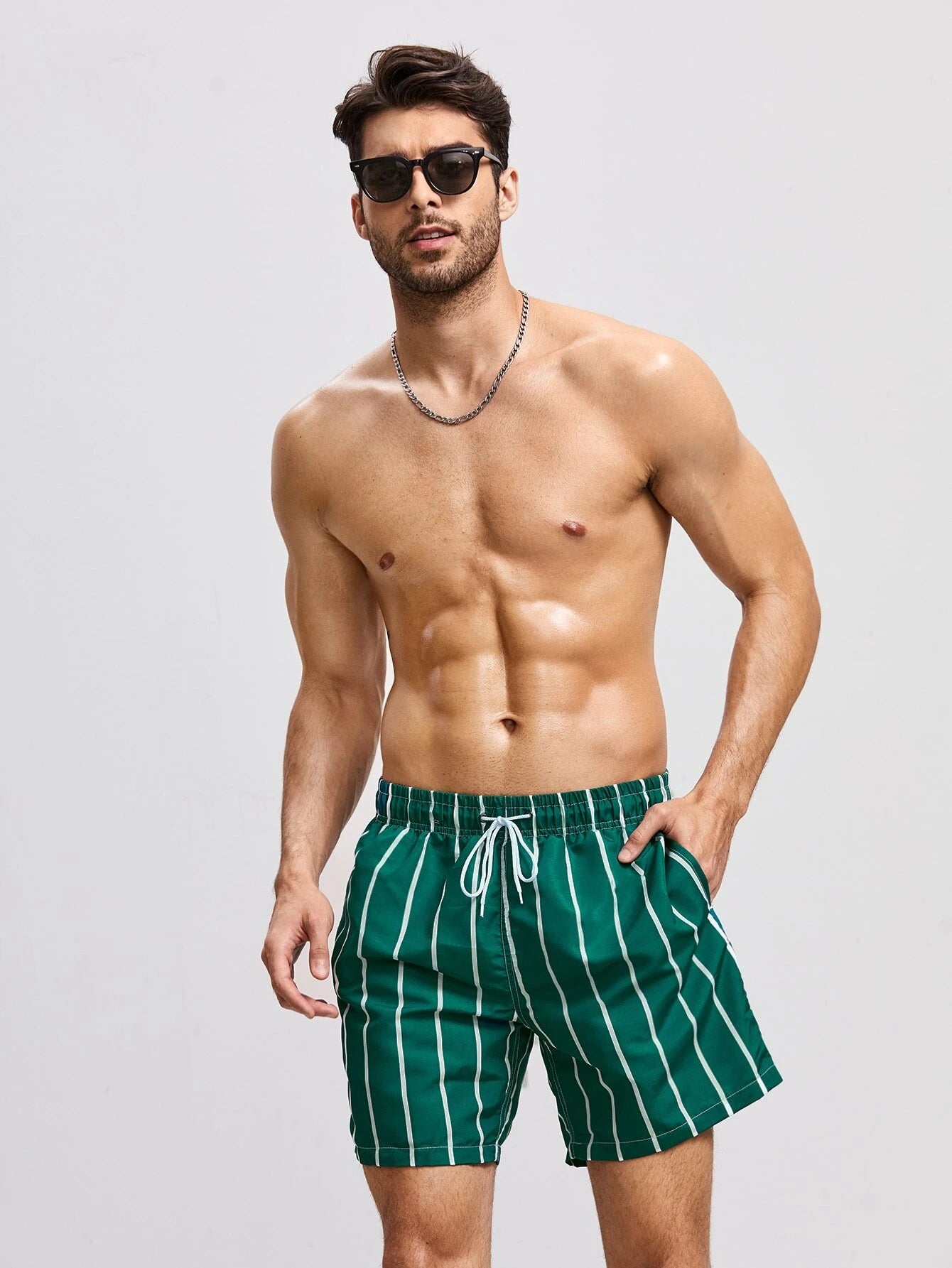 Retro Vertical Stripe Quick Dry Beach Shorts-Waves And Trunks