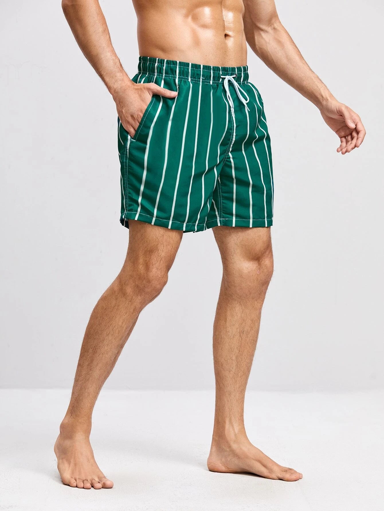Retro Vertical Stripe Quick Dry Beach Shorts-Waves And Trunks