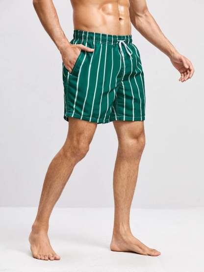 Retro Vertical Stripe Quick Dry Beach Shorts-Waves And Trunks
