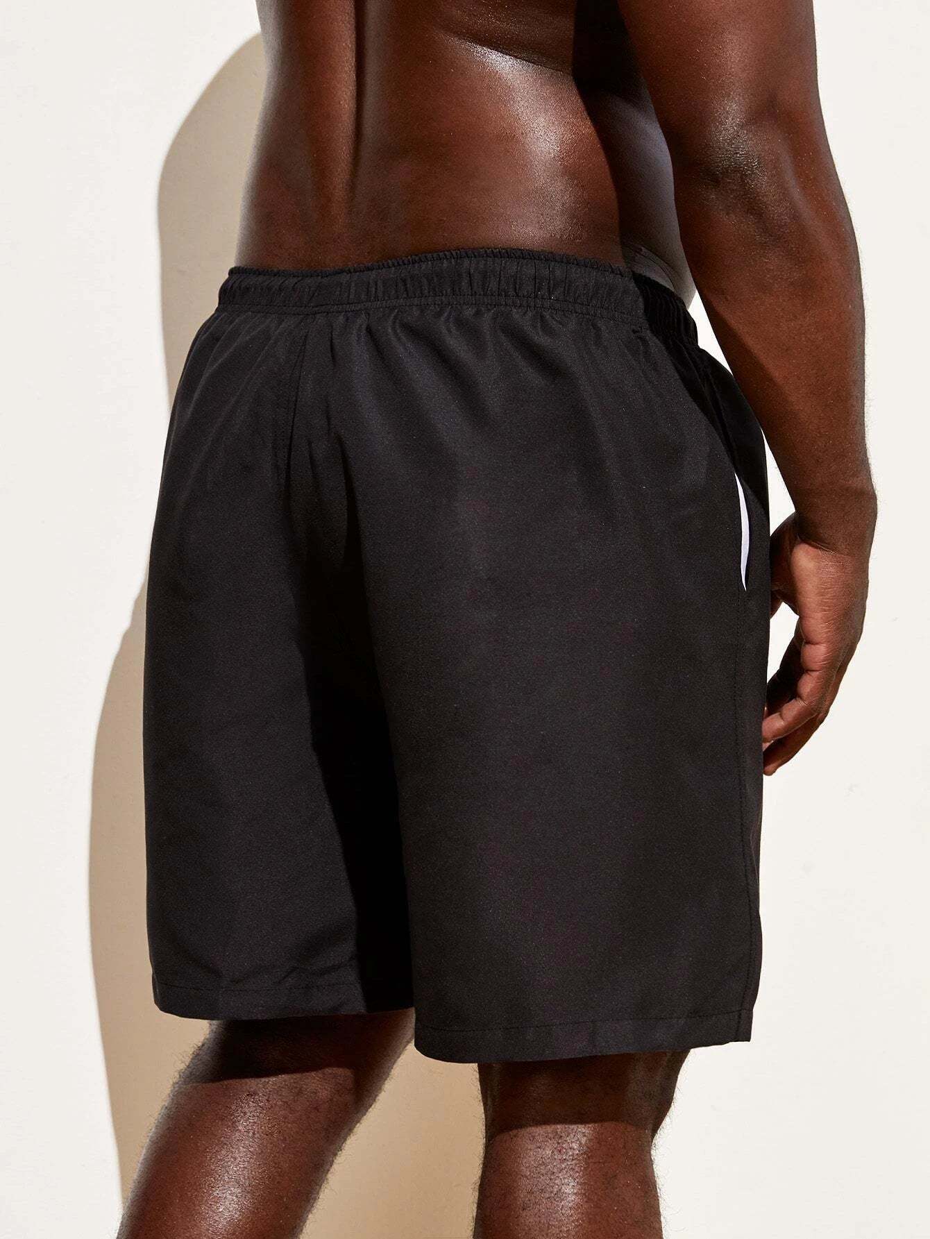 Drawstring Plain Non Stretch  Waist Swim Trunks-Waves And Trunks