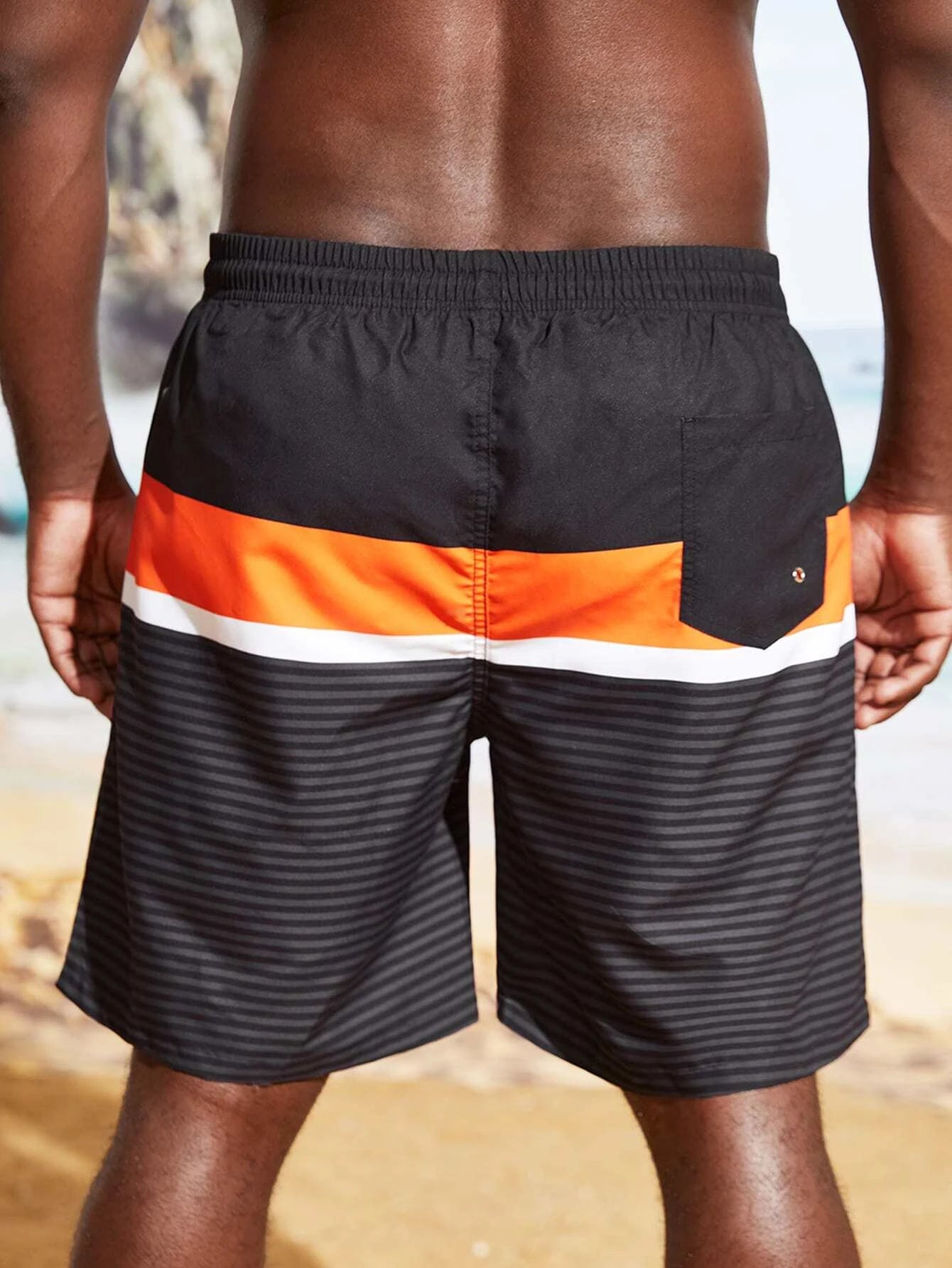 Striped Pattern Swim Shorts-Waves And Trunks