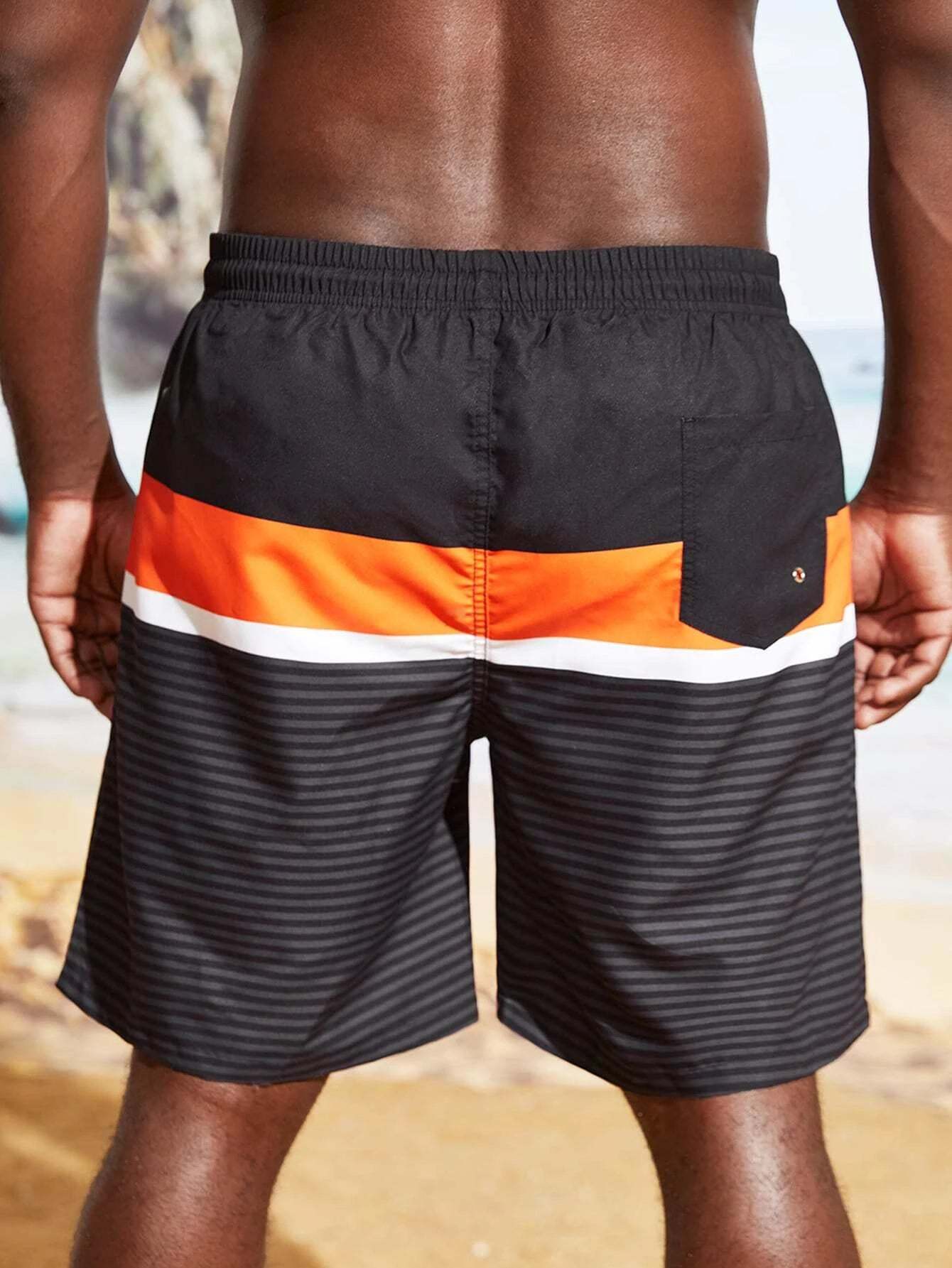 Striped Pattern Swim Shorts-Waves And Trunks