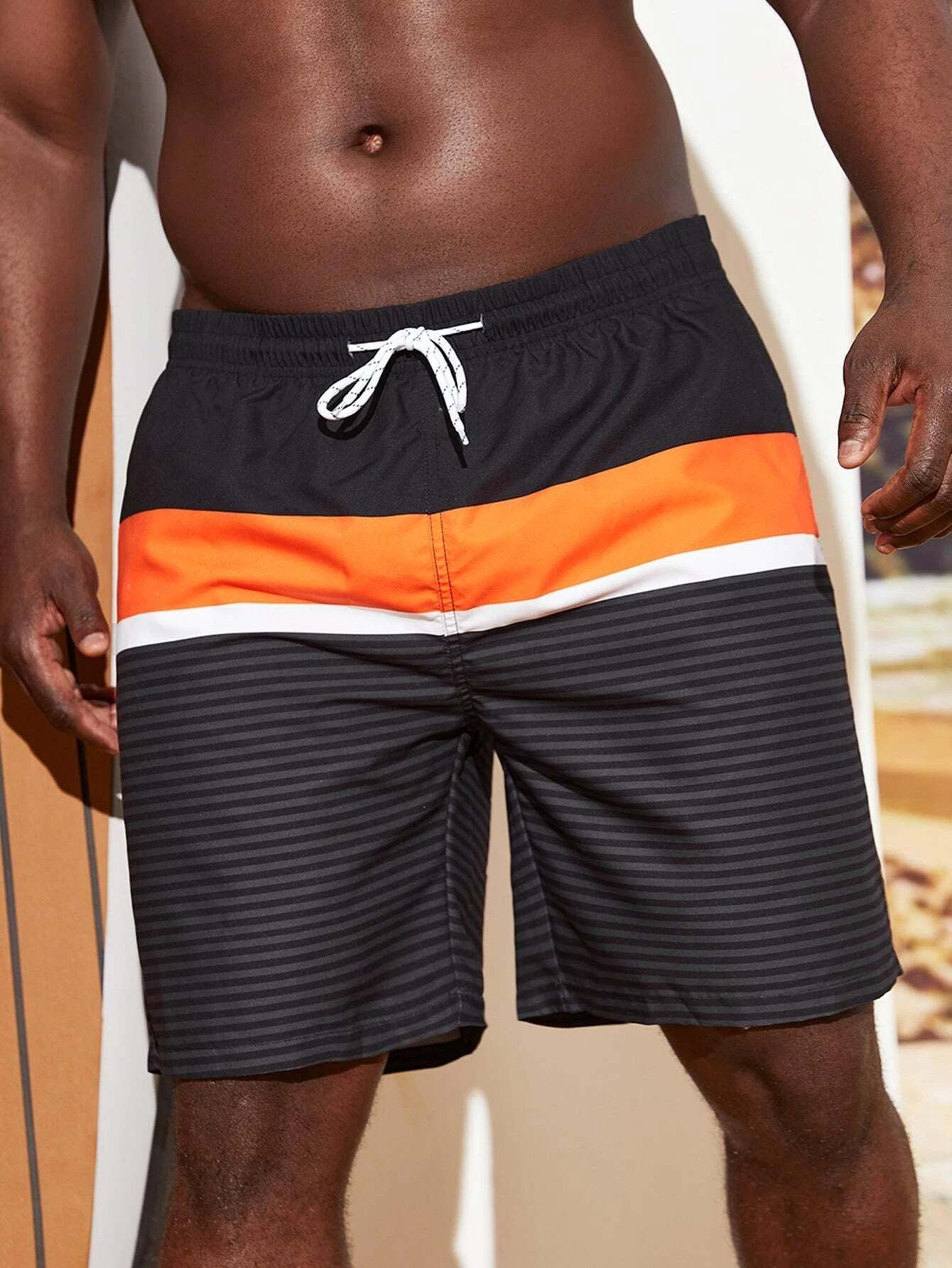 Striped Pattern Swim Shorts-Waves And Trunks