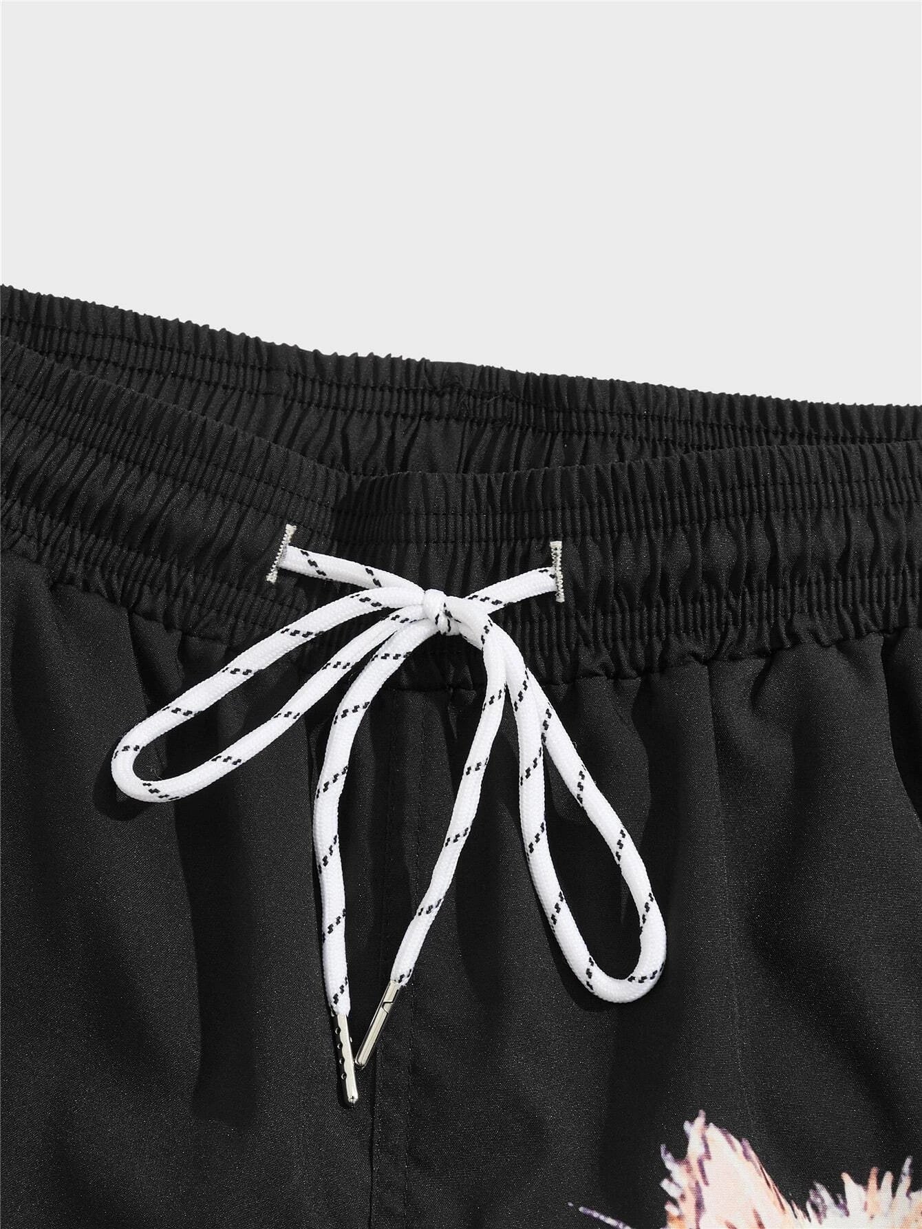 Cartoon Cat Print Swim Shorts-Waves And Trunks