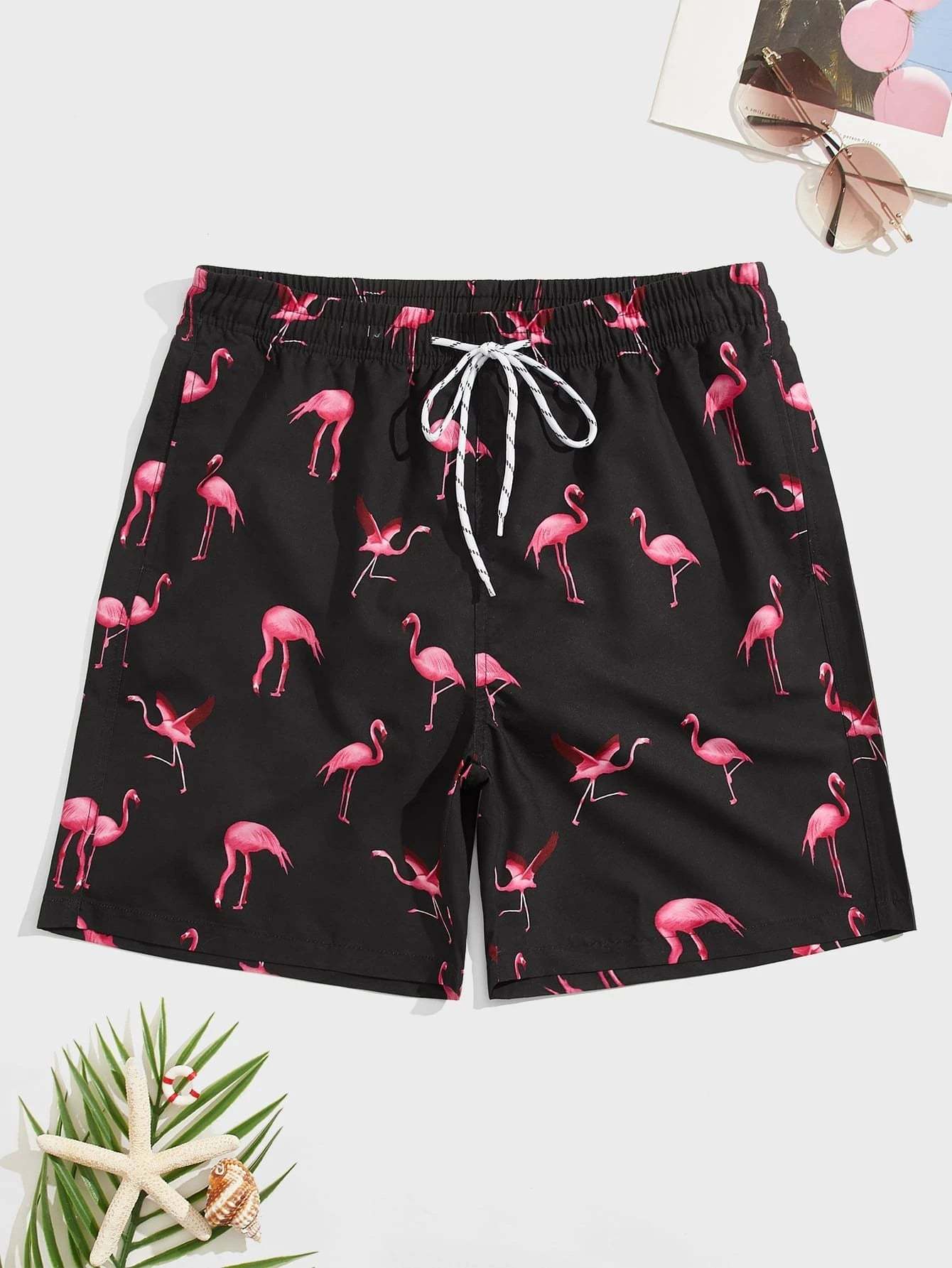 Flamingo Print Swim Trunks-Waves And Trunks