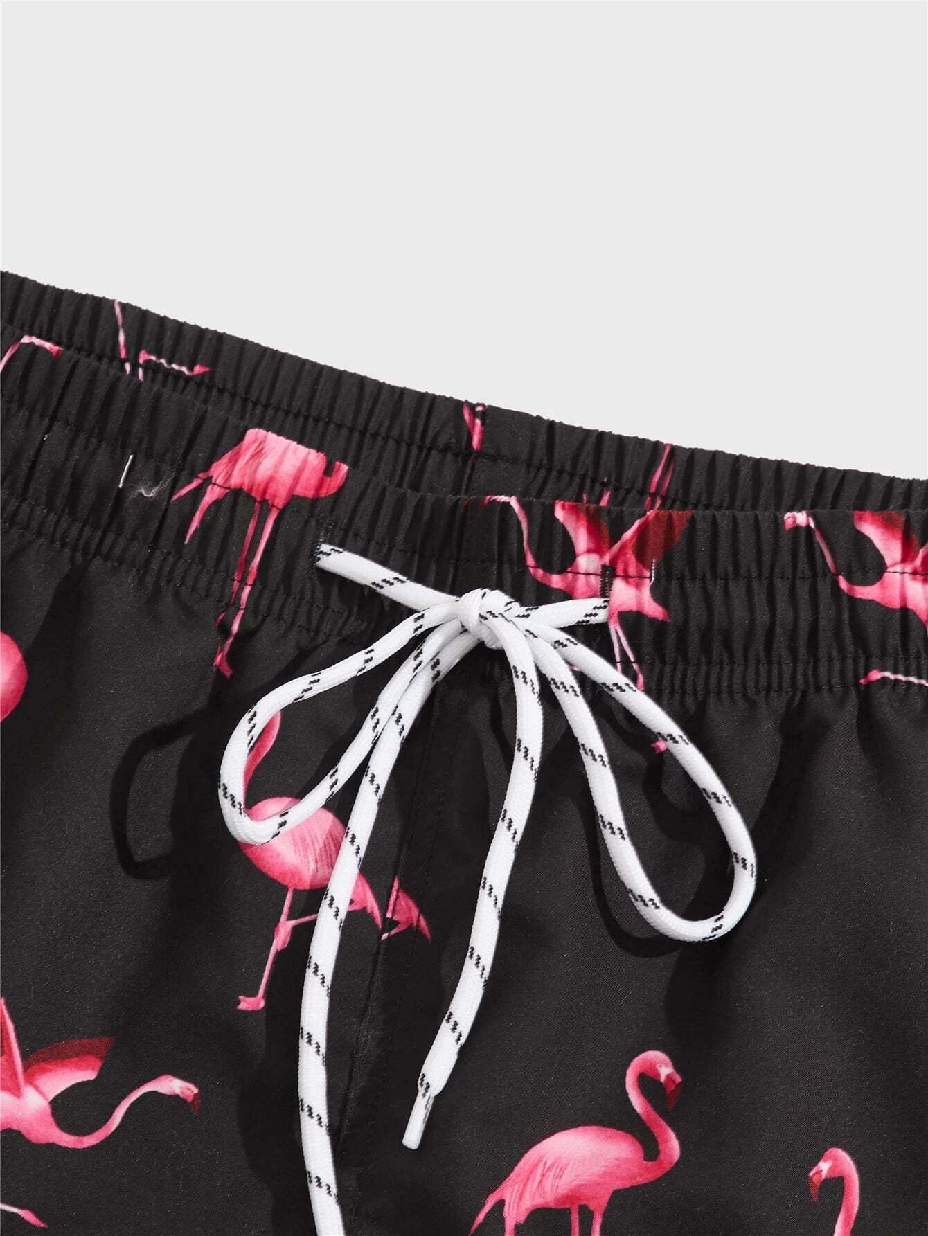 Flamingo Print Swim Trunks-Waves And Trunks