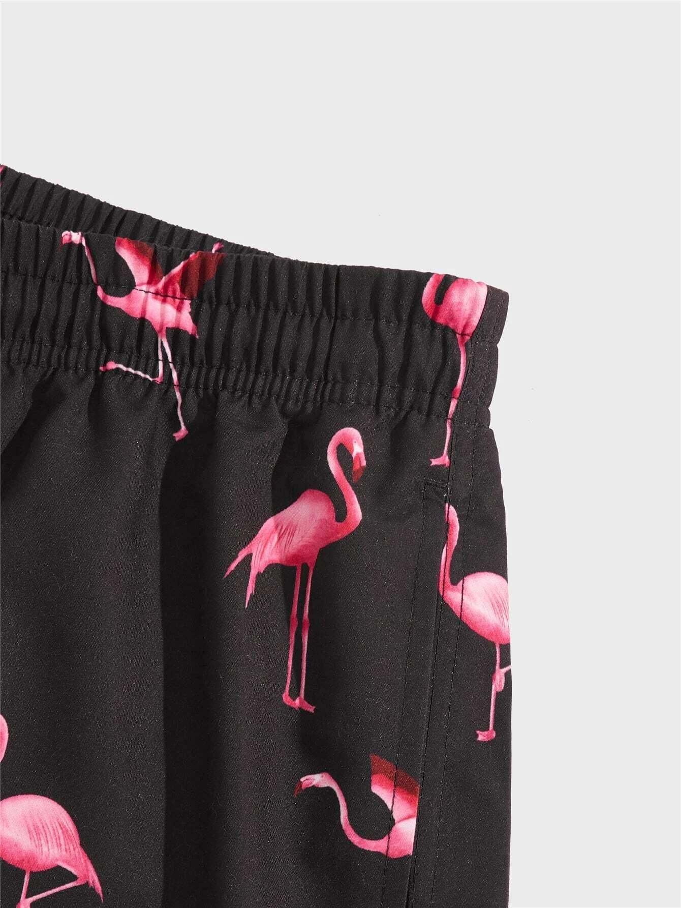 Flamingo Print Swim Trunks-Waves And Trunks