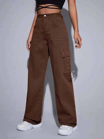 High Rise Cargo Jeans-Waves And Trunks