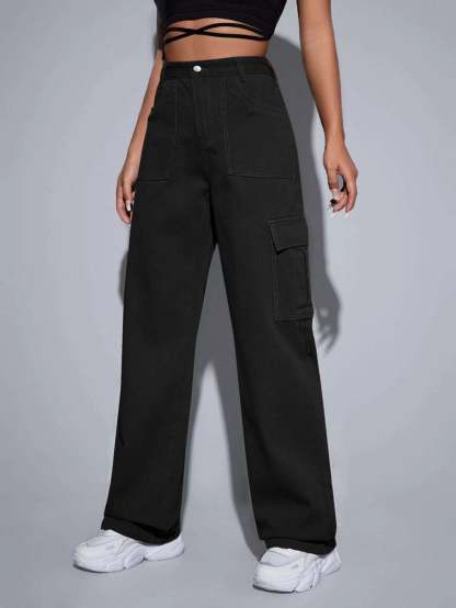 High Rise Cargo Jeans-Waves And Trunks