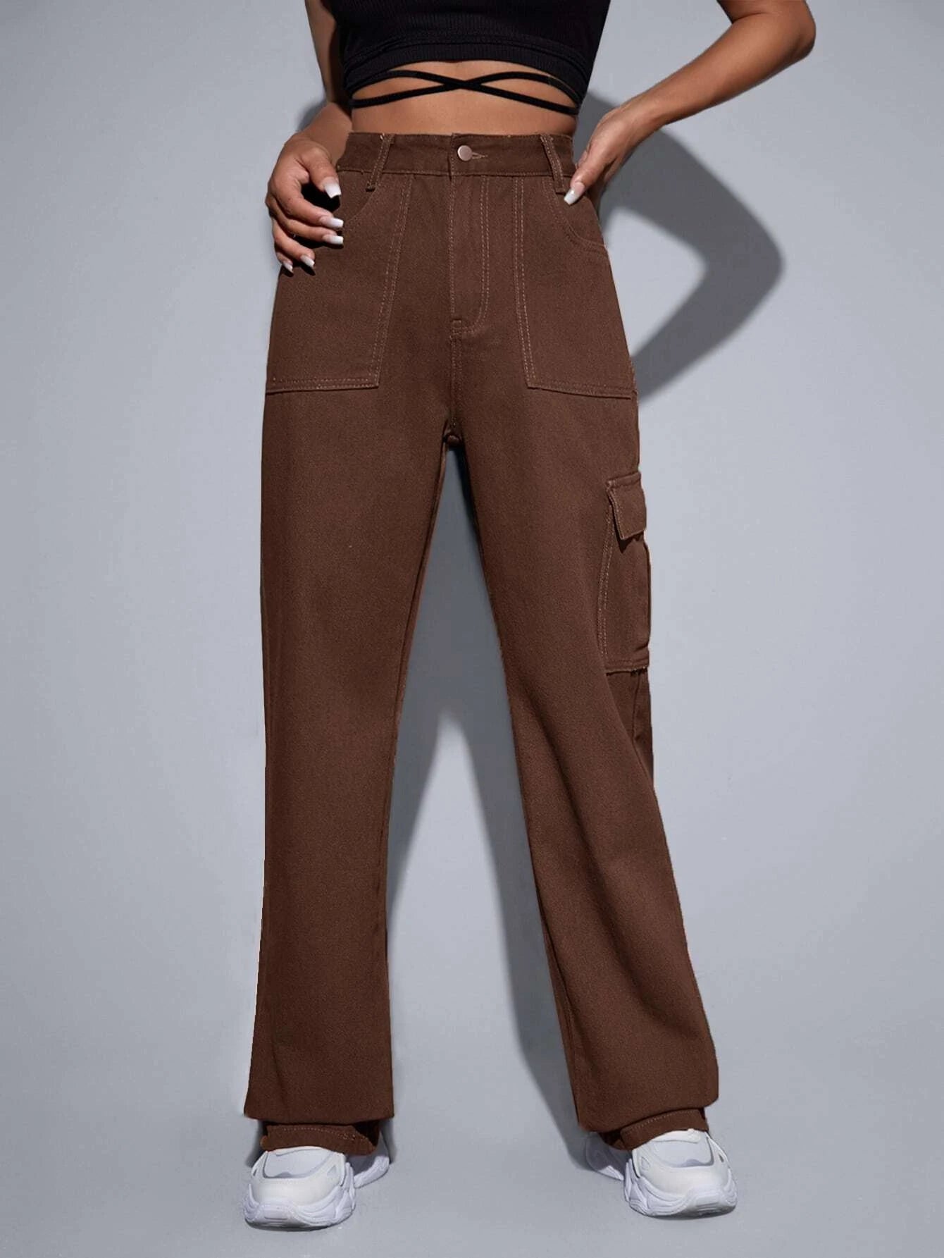 High Rise Cargo Jeans-Waves And Trunks