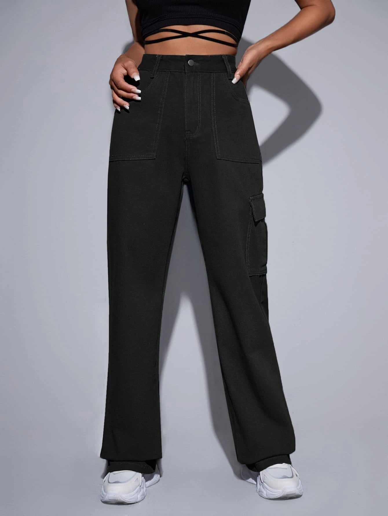 High Rise Cargo Jeans-Waves And Trunks