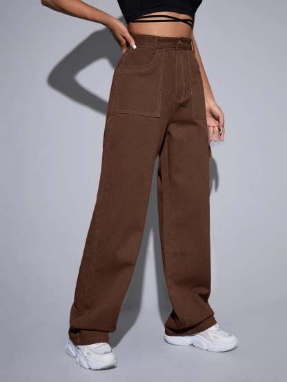 High Rise Cargo Jeans-Waves And Trunks