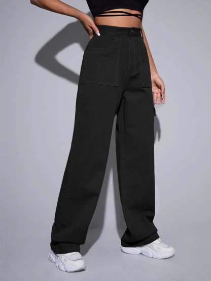 High Rise Cargo Jeans-Waves And Trunks