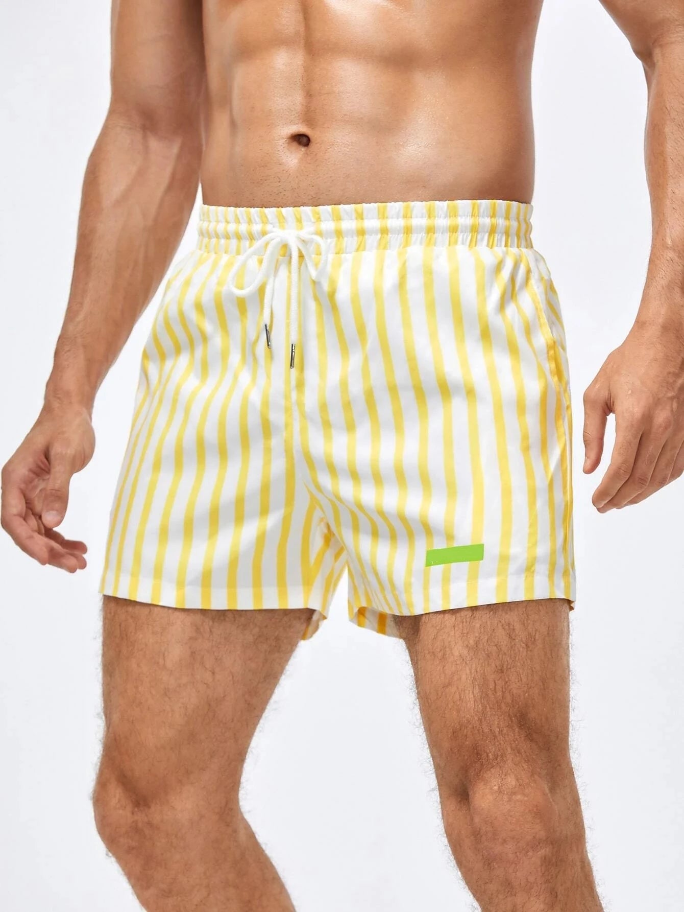 Striped Patched Drawstring Swim Shorts-Waves And Trunks