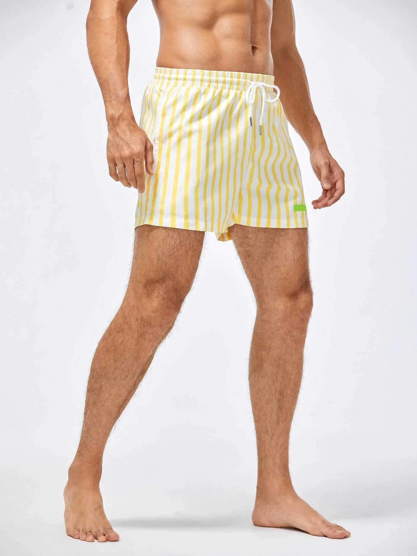 Striped Patched Drawstring Swim Shorts-Waves And Trunks