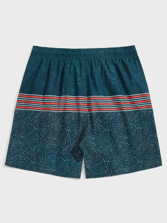 Striped Drawstring Swim Shorts With Pocket-Waves And Trunks