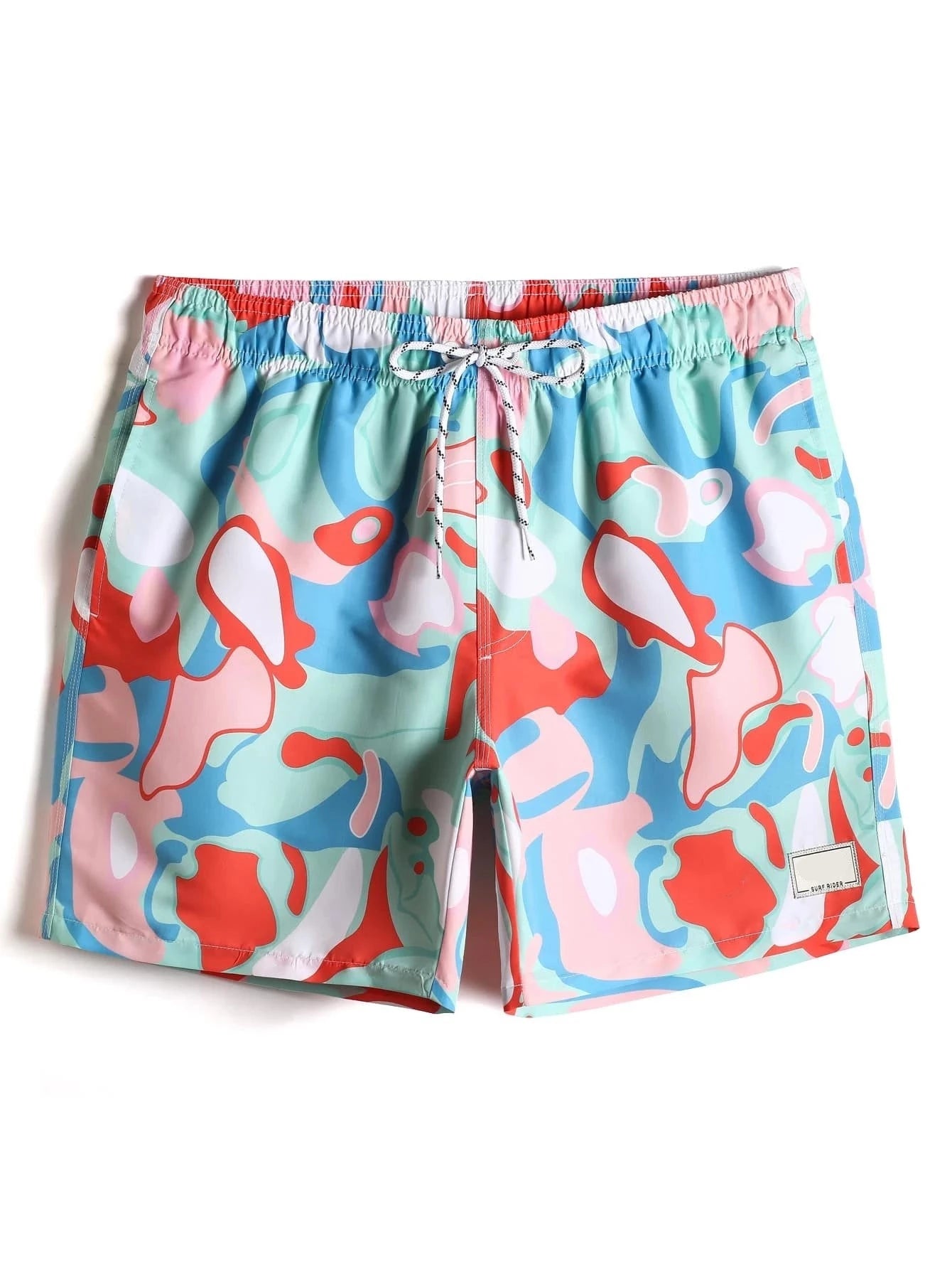 Allover Print Letter Patched Swim Trunks-Waves And Trunks