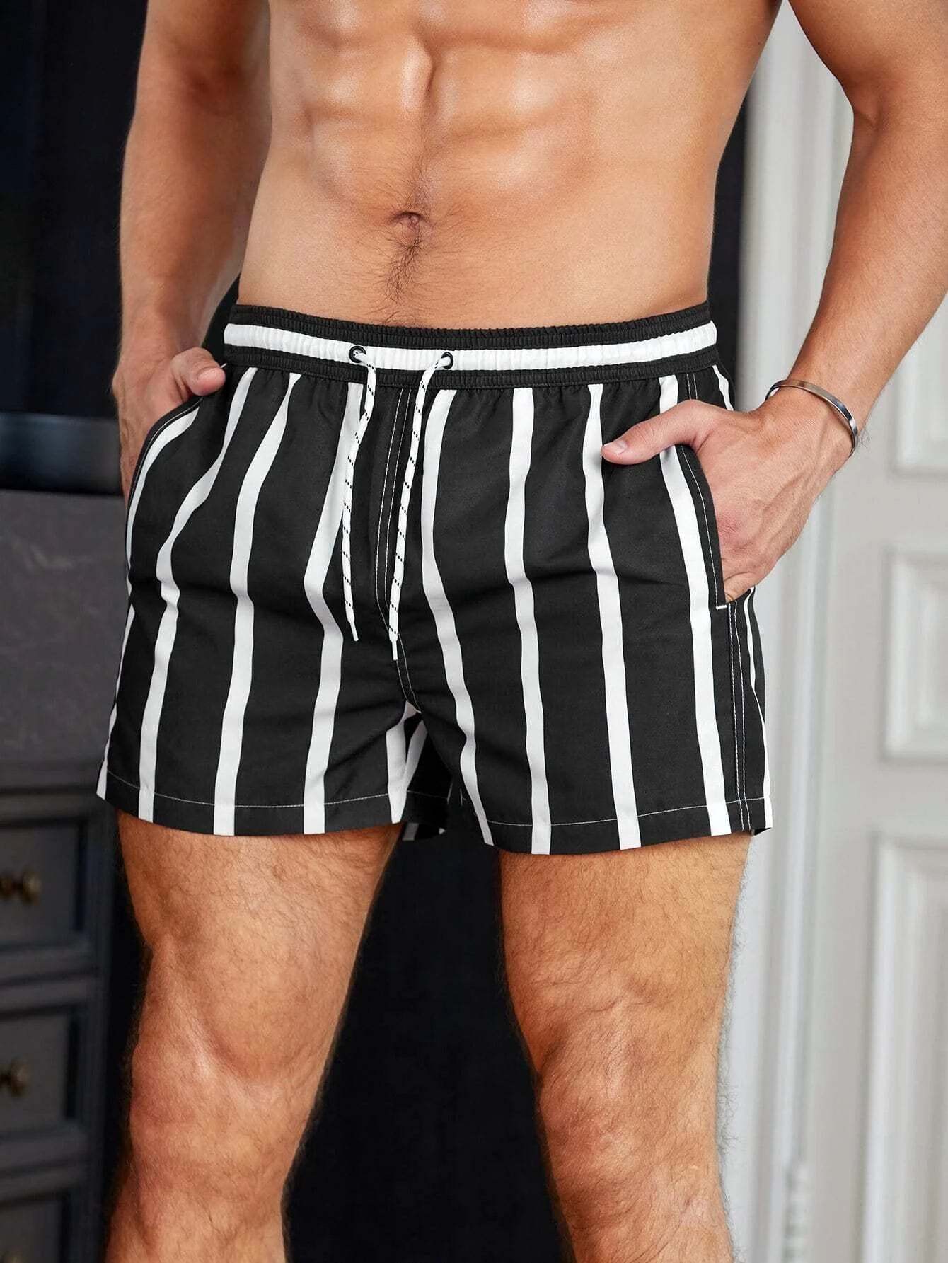 Printed Stripes Beach Shorts-Waves And Trunks