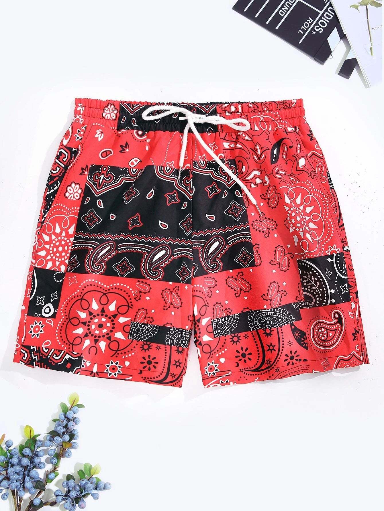 Random Paisley Print Swim Trunks-Waves And Trunks