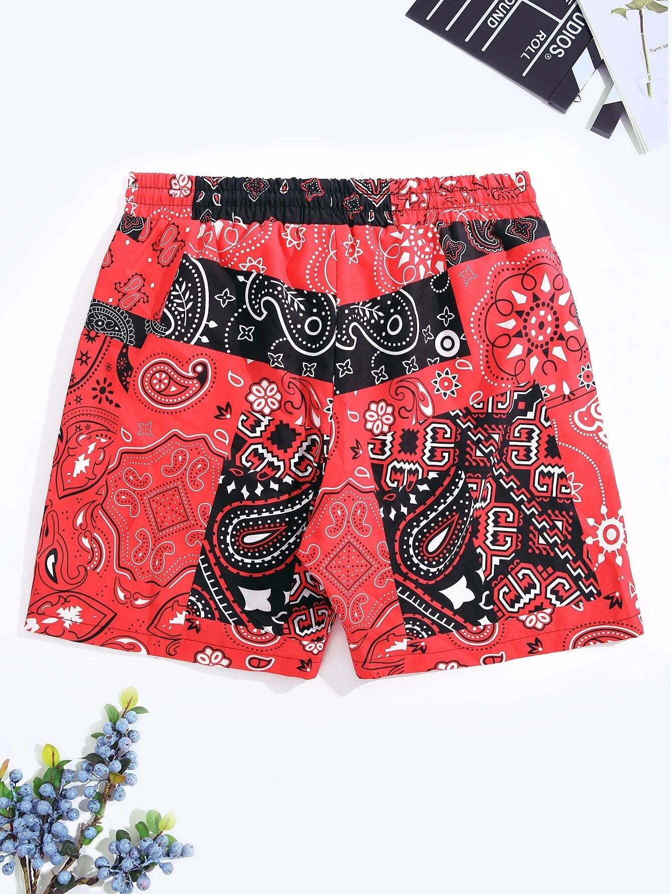 Random Paisley Print Swim Trunks-Waves And Trunks