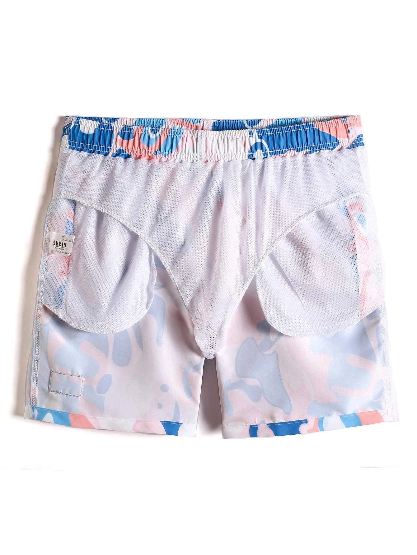 Allover Print Letter Patched Swim Trunks-Waves And Trunks