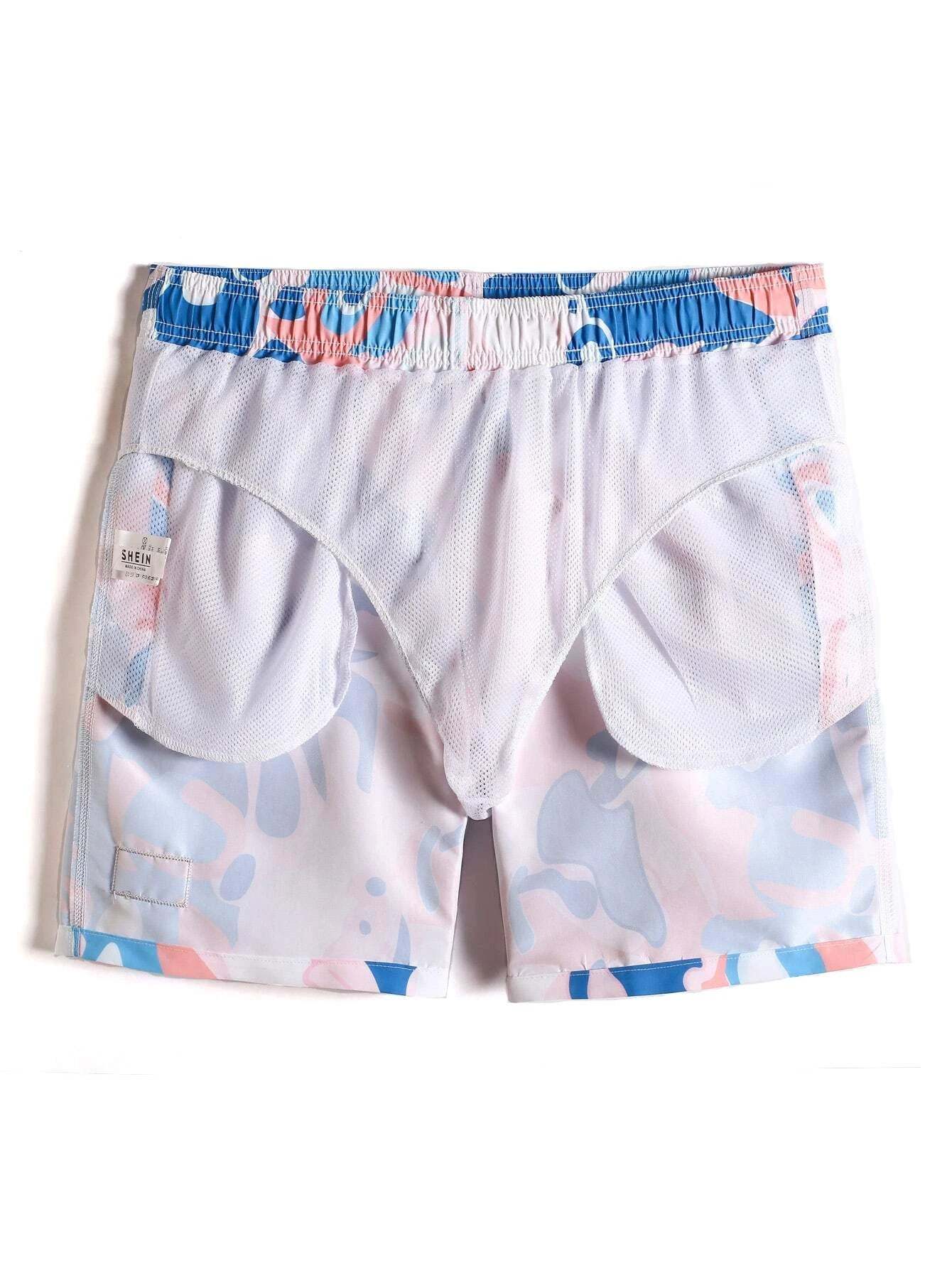 Allover Print Letter Patched Swim Trunks-Waves And Trunks