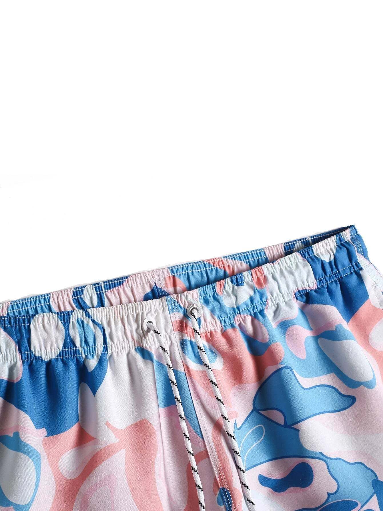 Allover Print Letter Patched Swim Trunks-Waves And Trunks