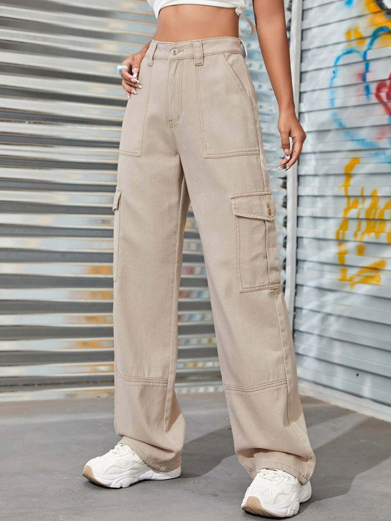 High Rise Cargo Jeans-Waves And Trunks