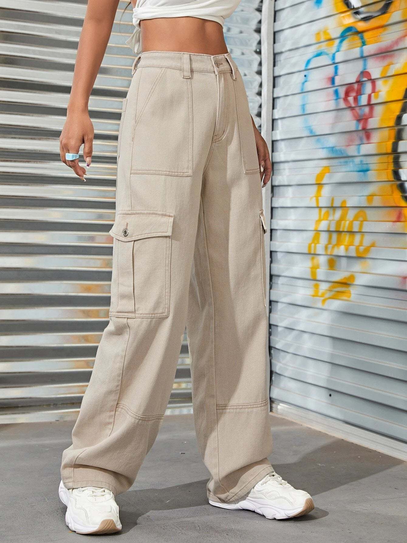 High Rise Cargo Jeans-Waves And Trunks