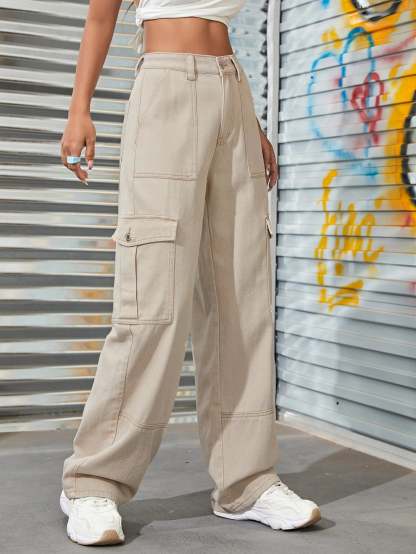High Rise Cargo Jeans-Waves And Trunks