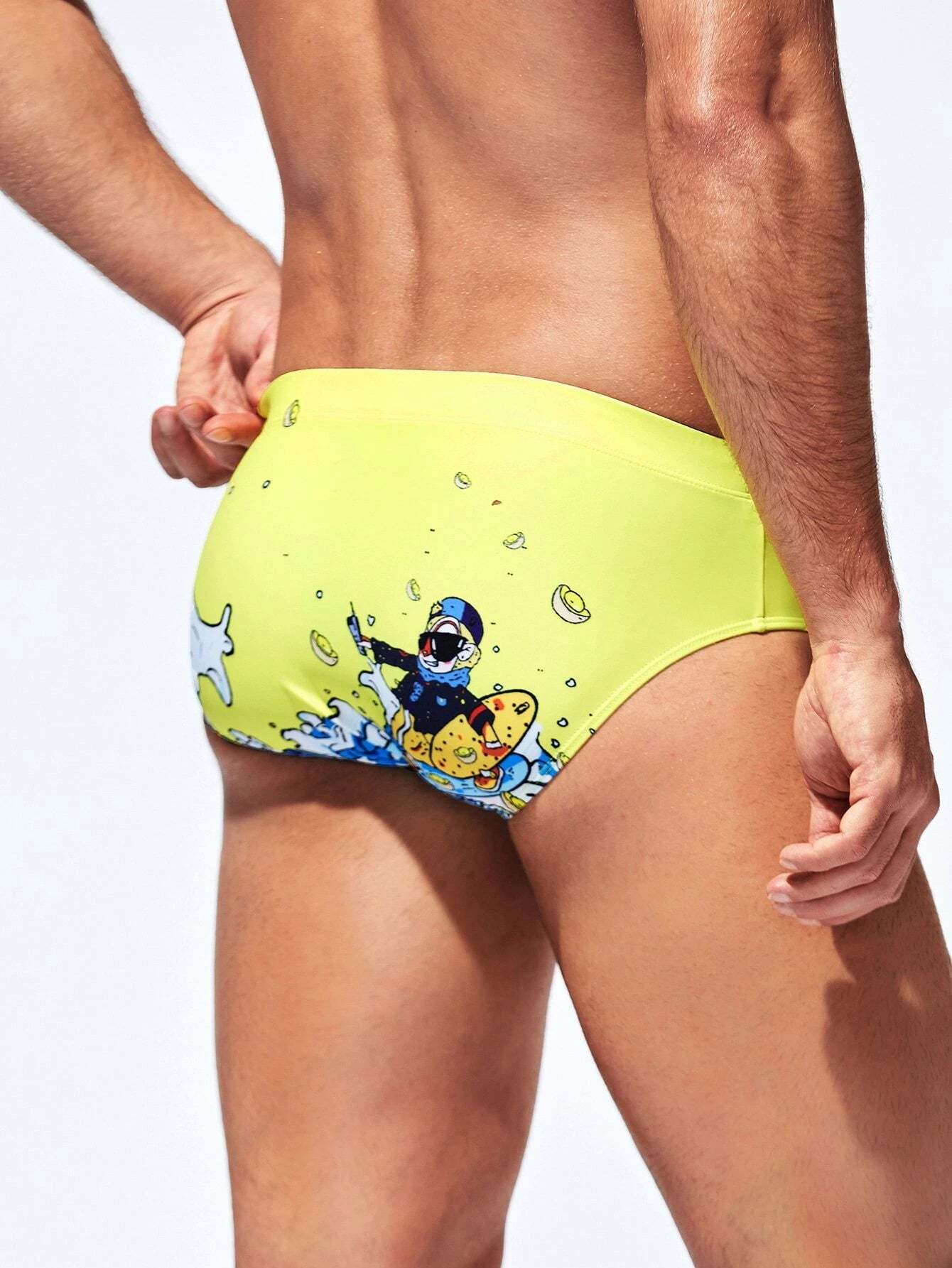 Cartoon Graphic Swim Brief-Waves And Trunks