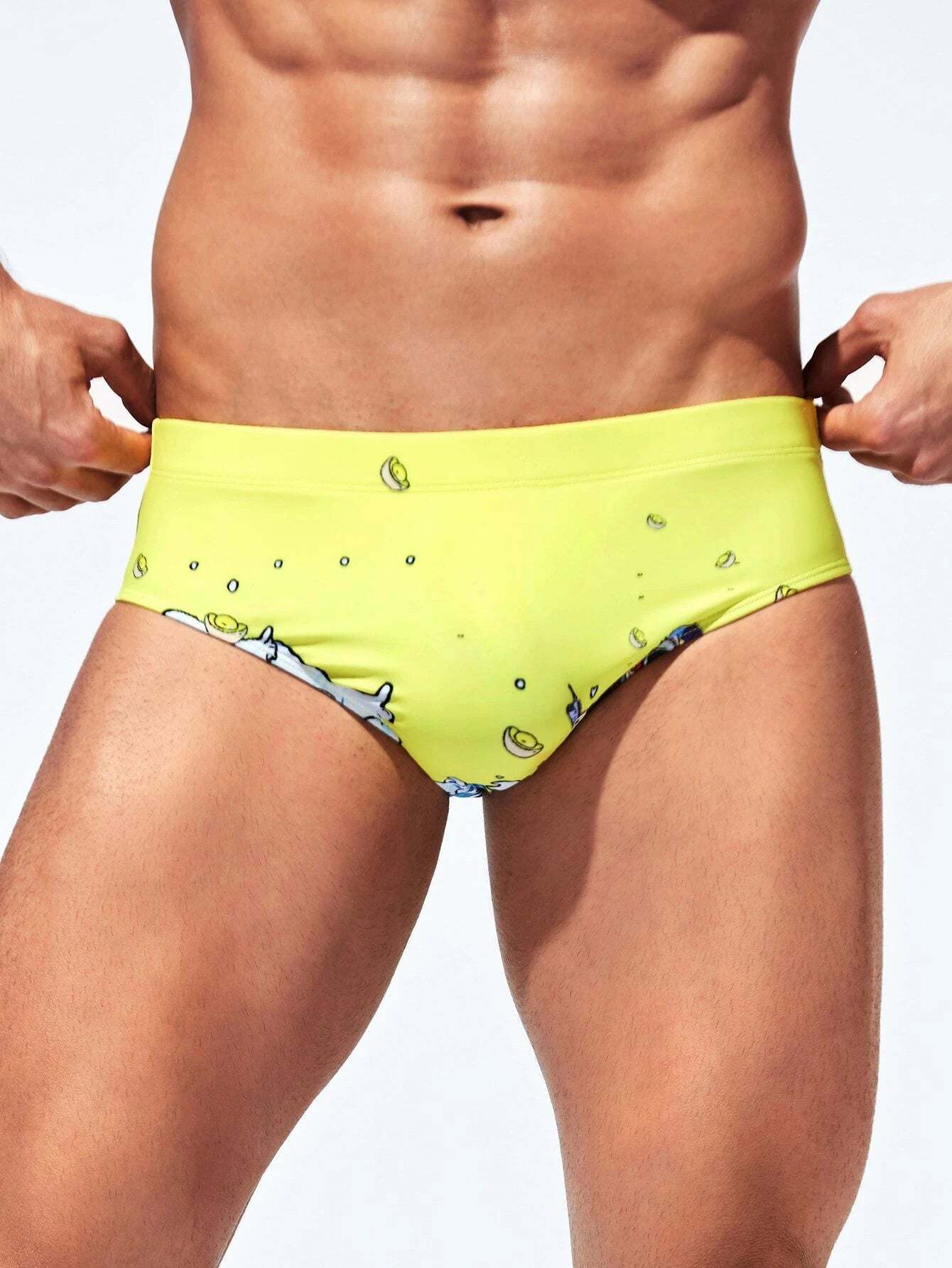 Cartoon Graphic Swim Brief-Waves And Trunks