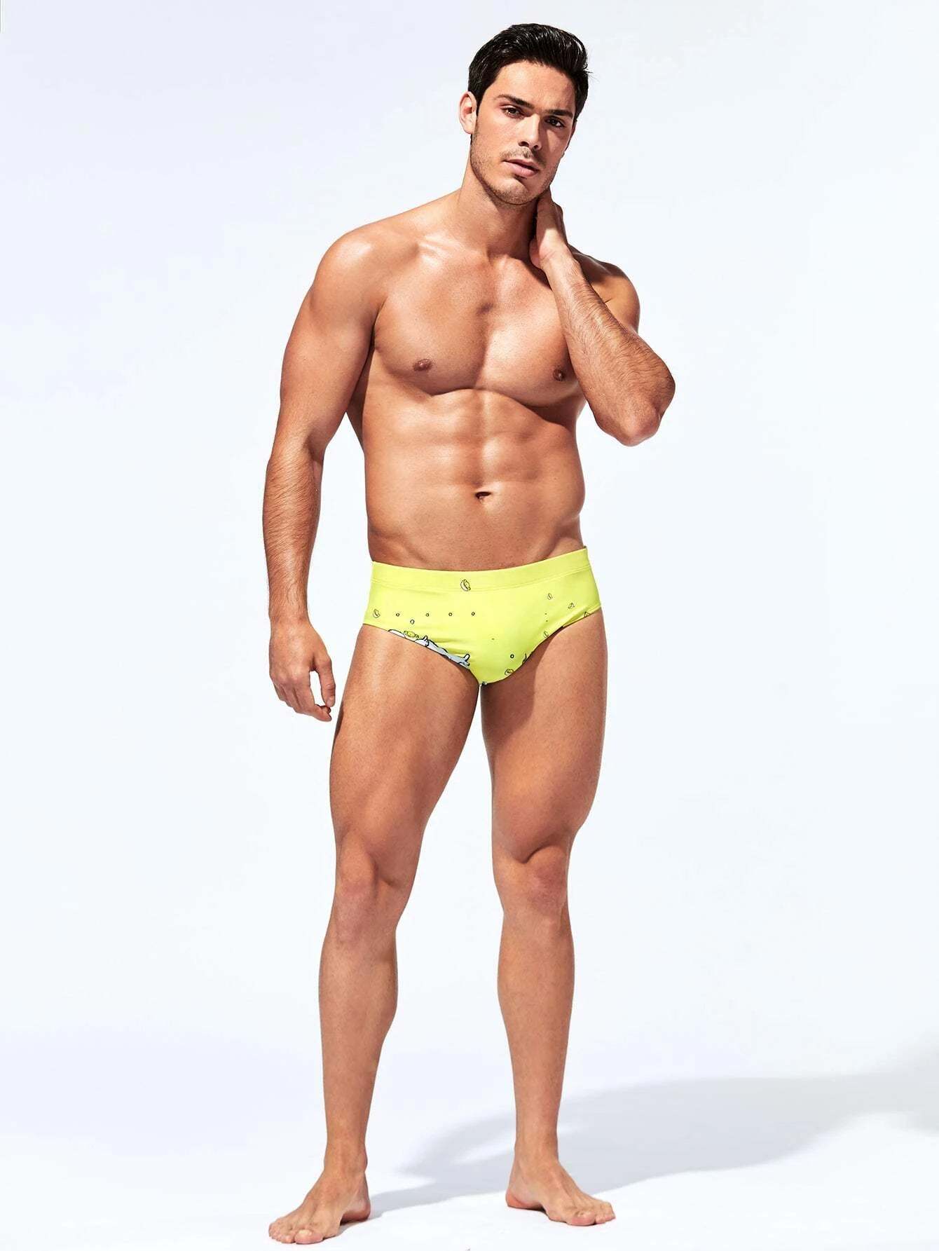 Cartoon Graphic Swim Brief-Waves And Trunks