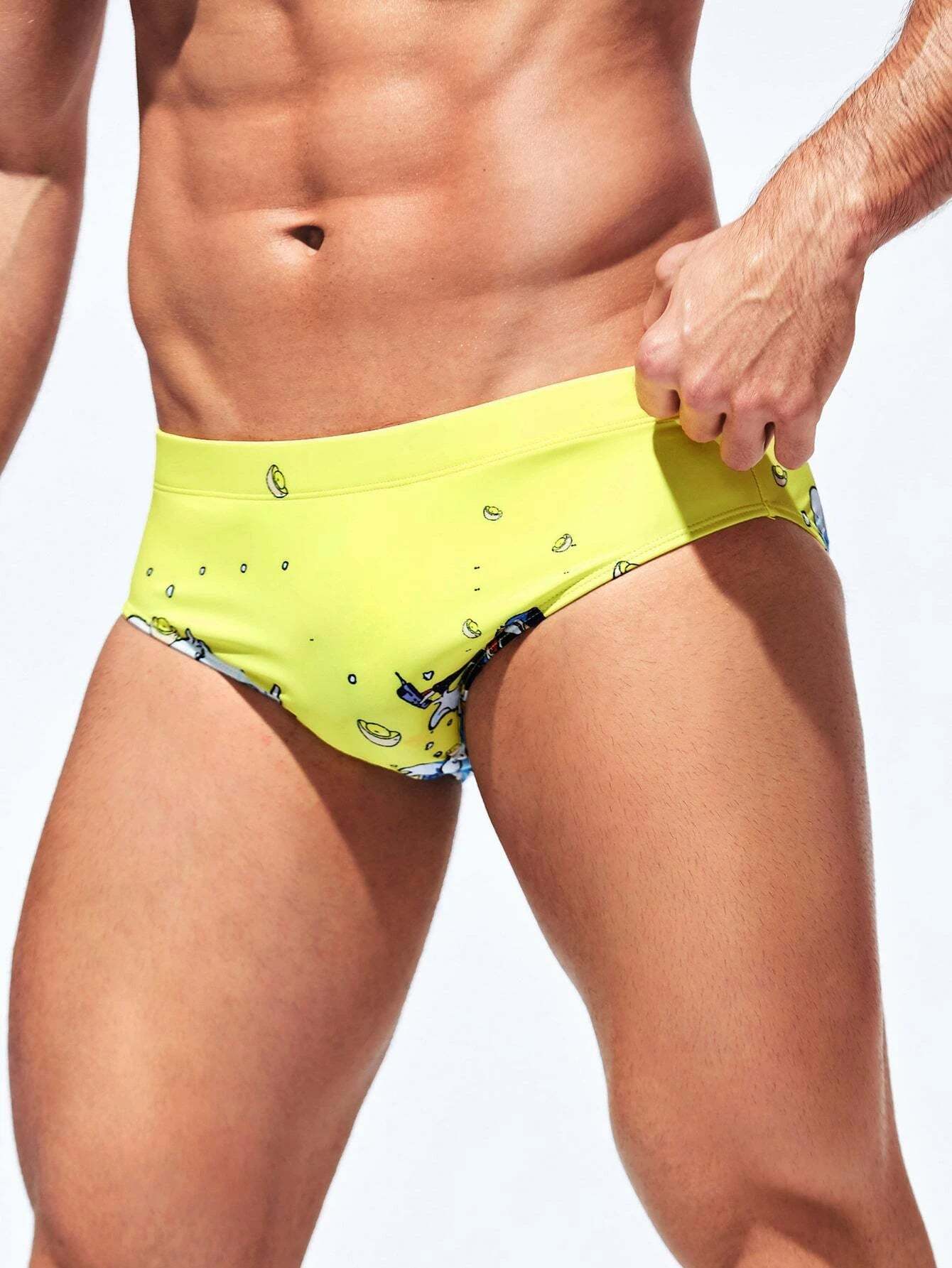 Cartoon Graphic Swim Brief-Waves And Trunks