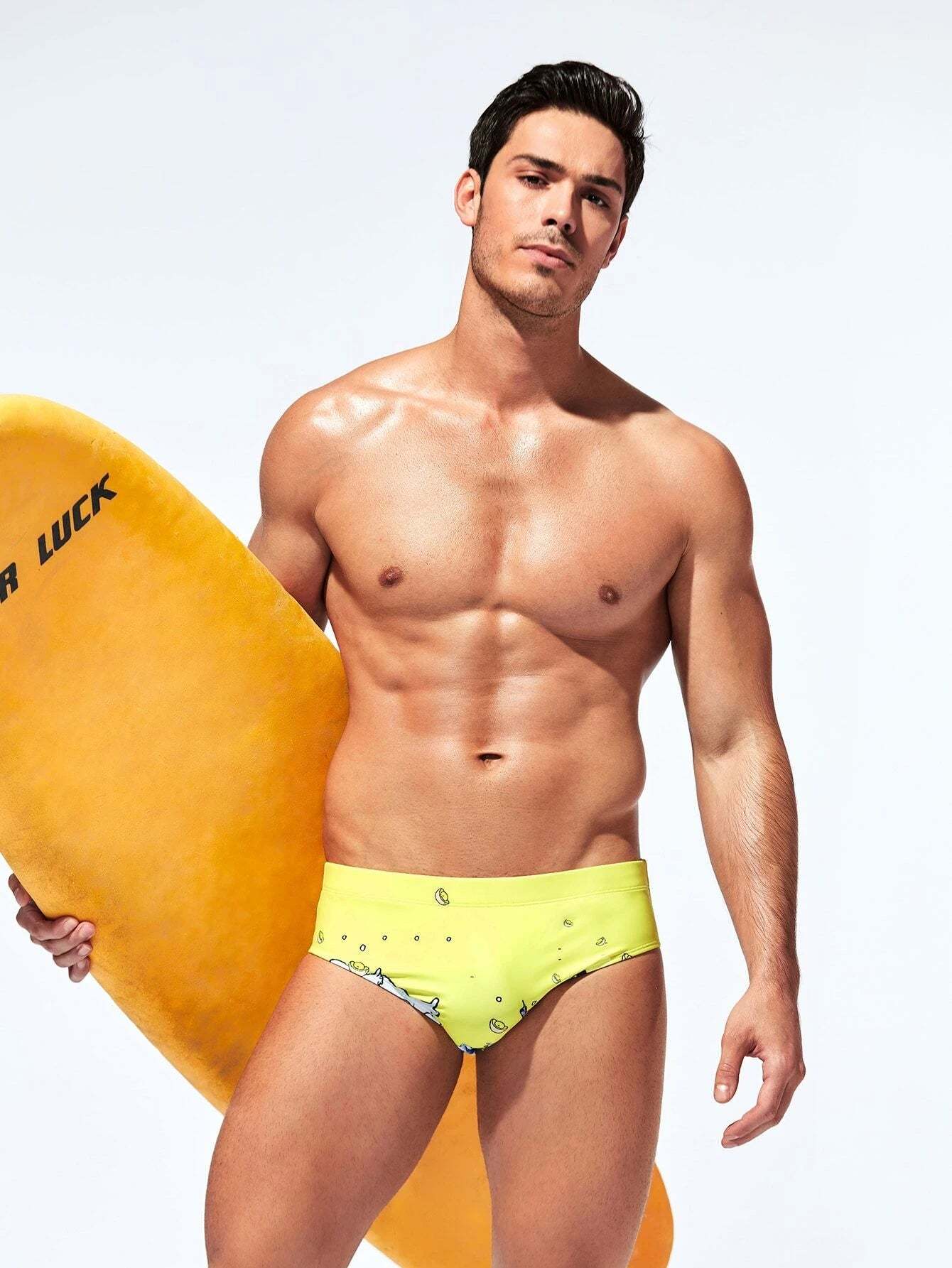 Cartoon Graphic Swim Brief-Waves And Trunks