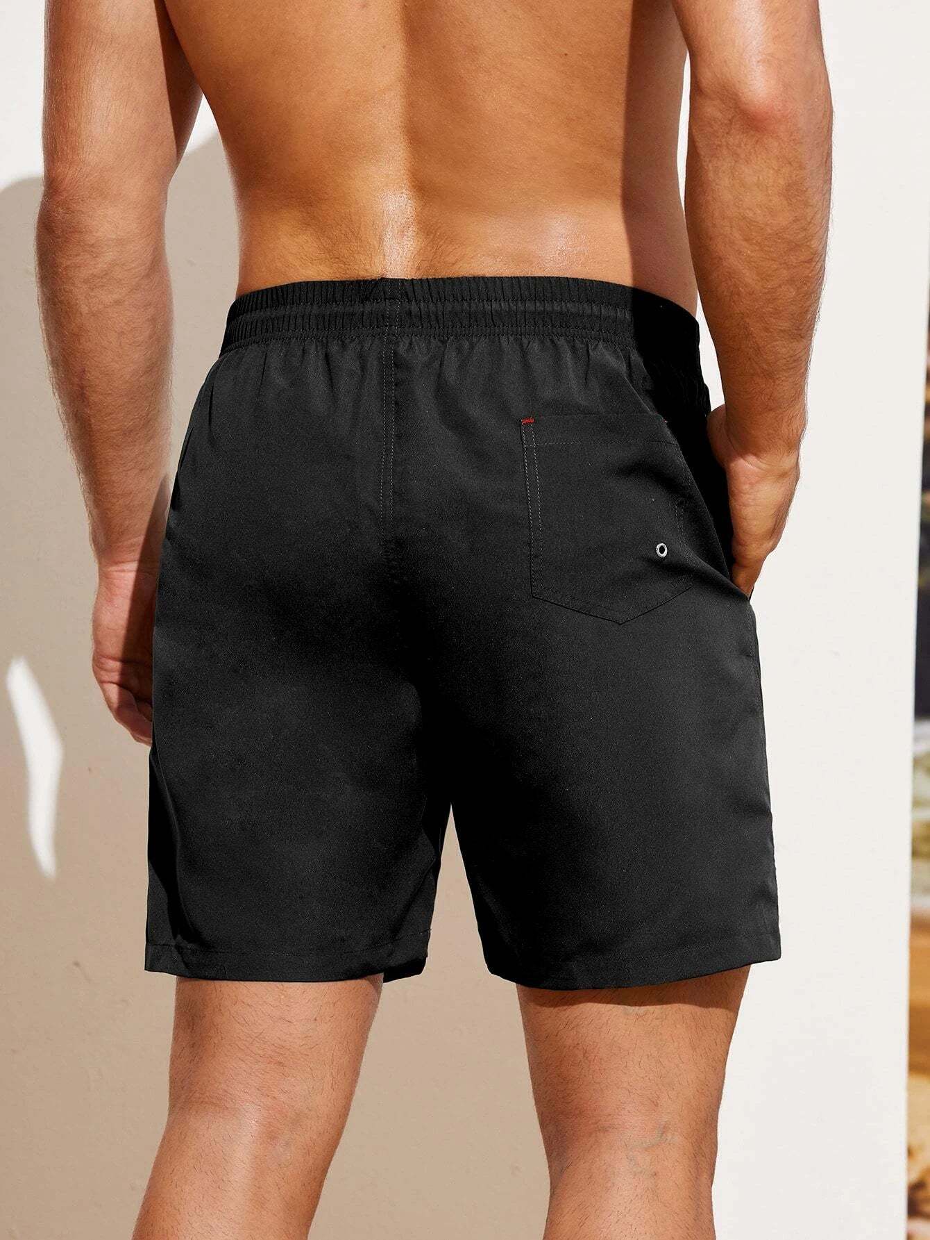 Plain Drawstring Waist Swim Shorts-Waves And Trunks