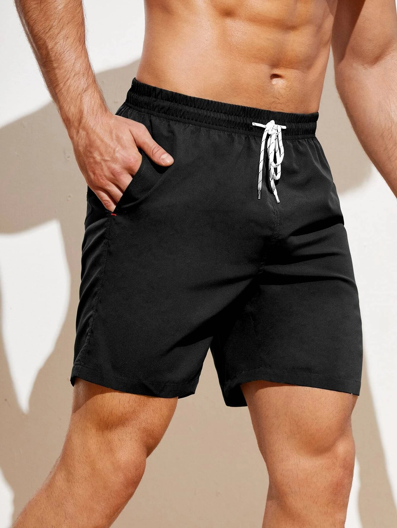 Plain Drawstring Waist Swim Shorts-Waves And Trunks