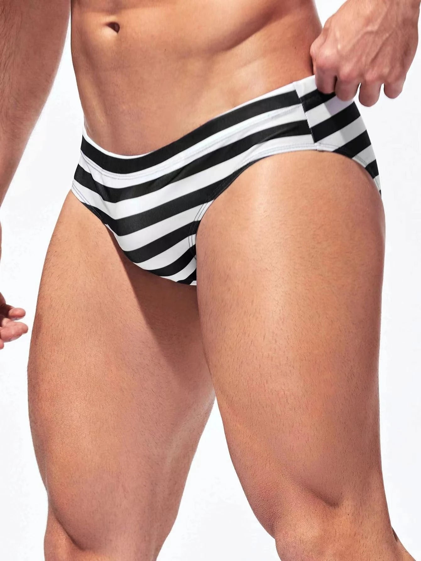 Striped Print Fabric Swim Brief-Waves And Trunks