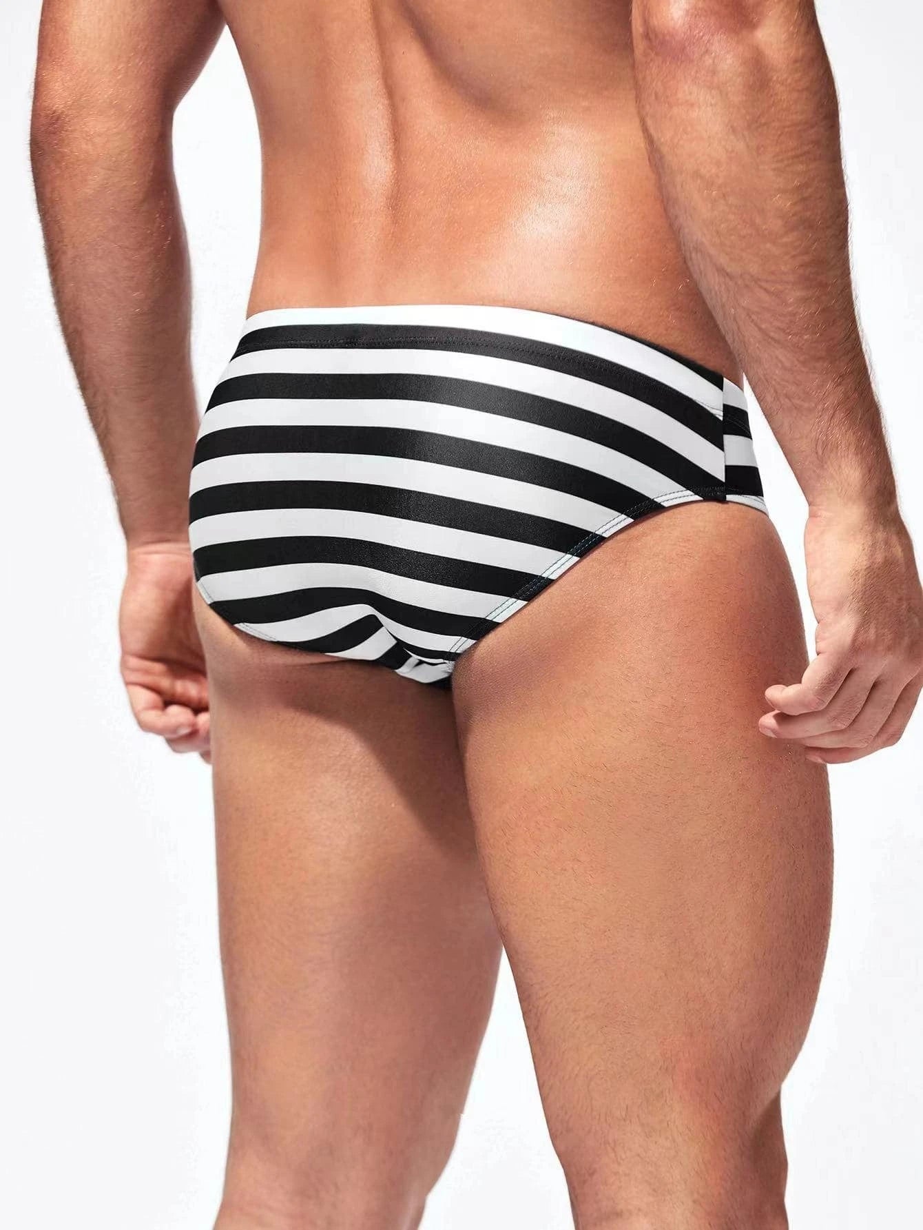 Striped Print Fabric Swim Brief-Waves And Trunks