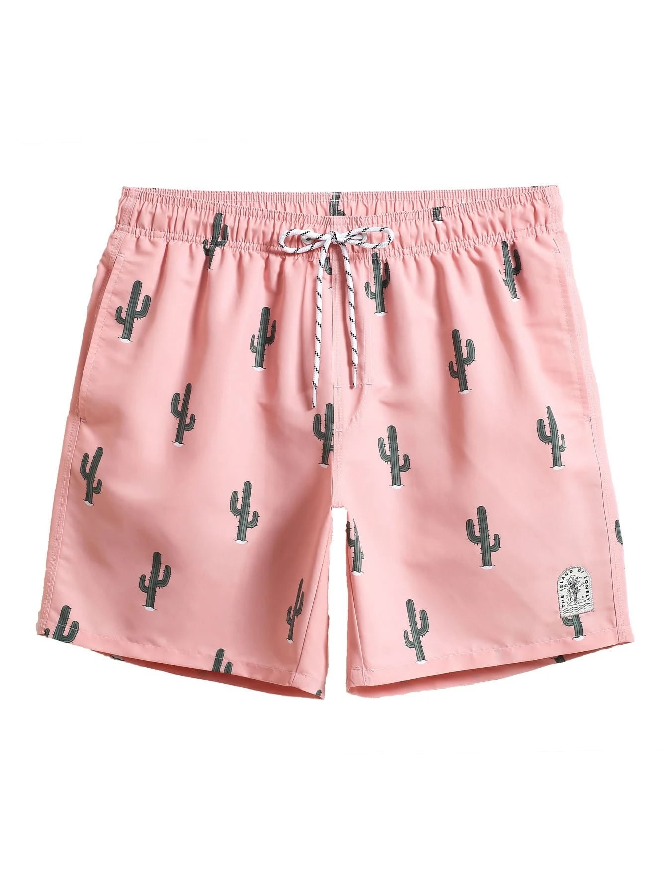 Cactus Print Letter Patch Swim Trunks-Waves And Trunks