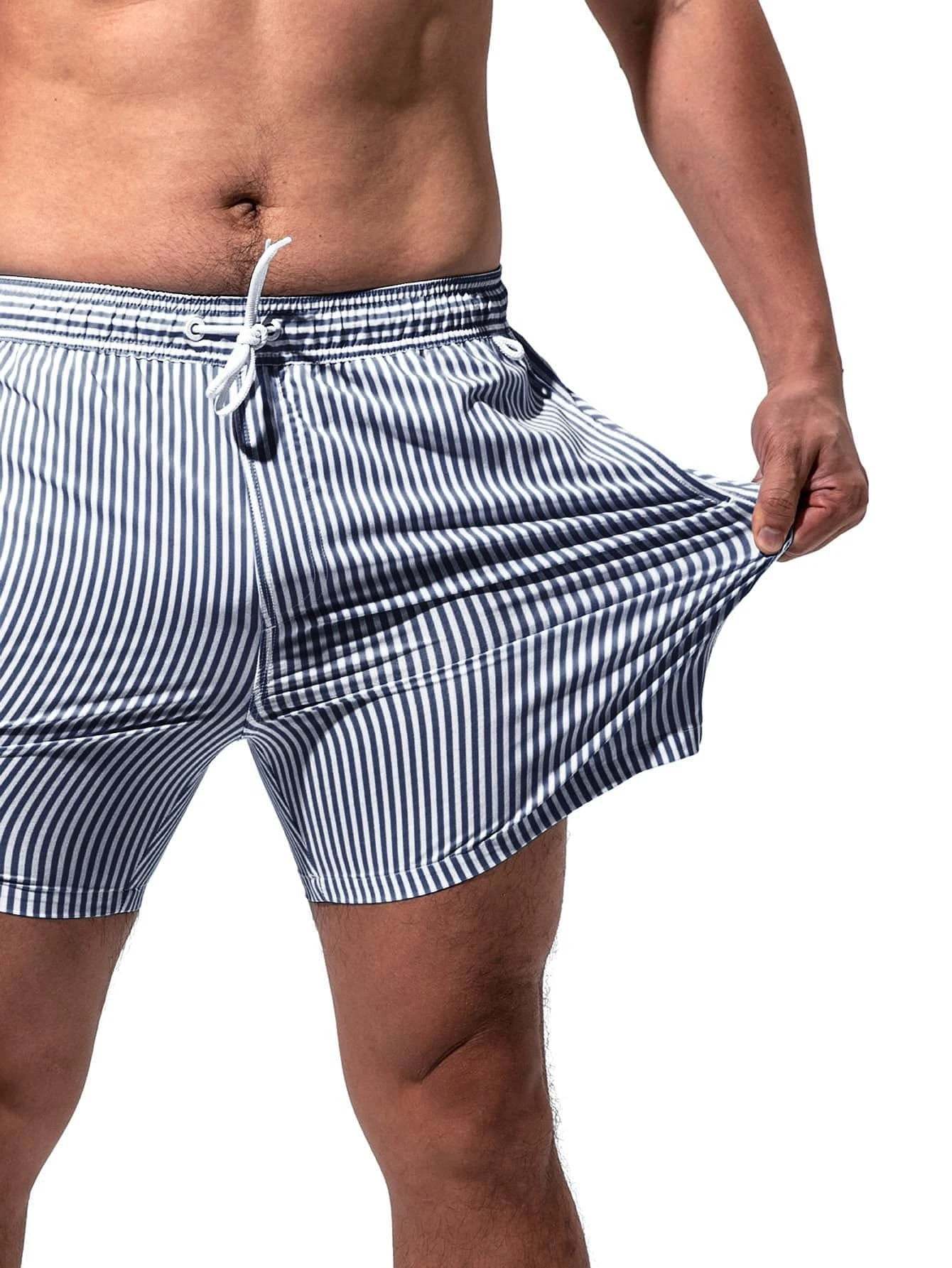 Vertical Striped Drawstring Swim Shorts-Waves And Trunks