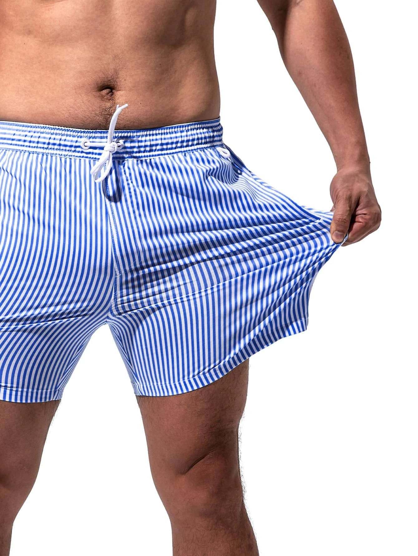Vertical Striped Drawstring Swim Shorts-Waves And Trunks