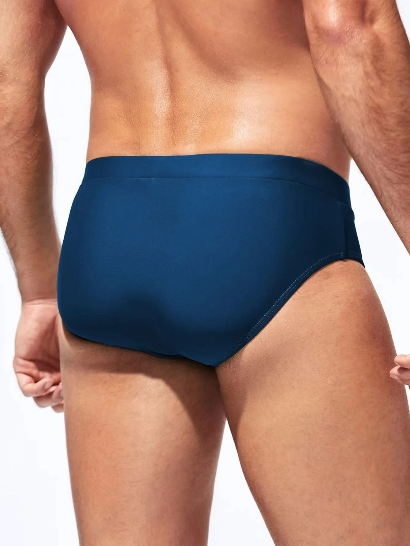 Solid Colored Plain Fabric Swim Brief-Waves And Trunks